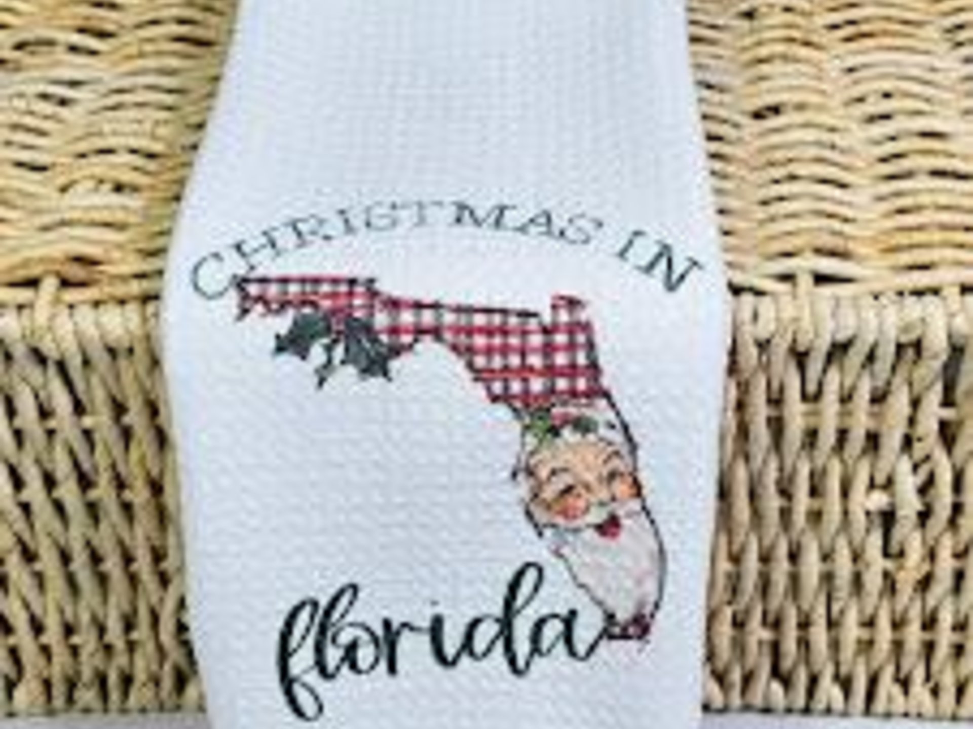 Christmas in Florida Santa throw pillows for couch, Santa Claus hand towel for guest bathroom, Florida Christmas gifts for neighbors, Xmas