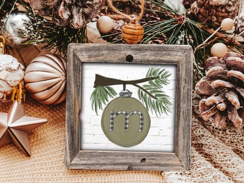 Personalized Sage Green Initial Christmas Ornament, 3.14in