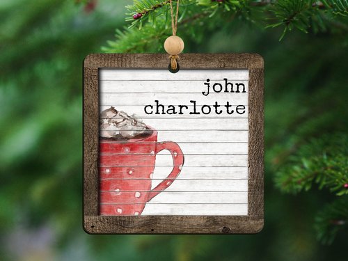 Personalized Hot Chocolate Christmas Ornament and Stocking Tag