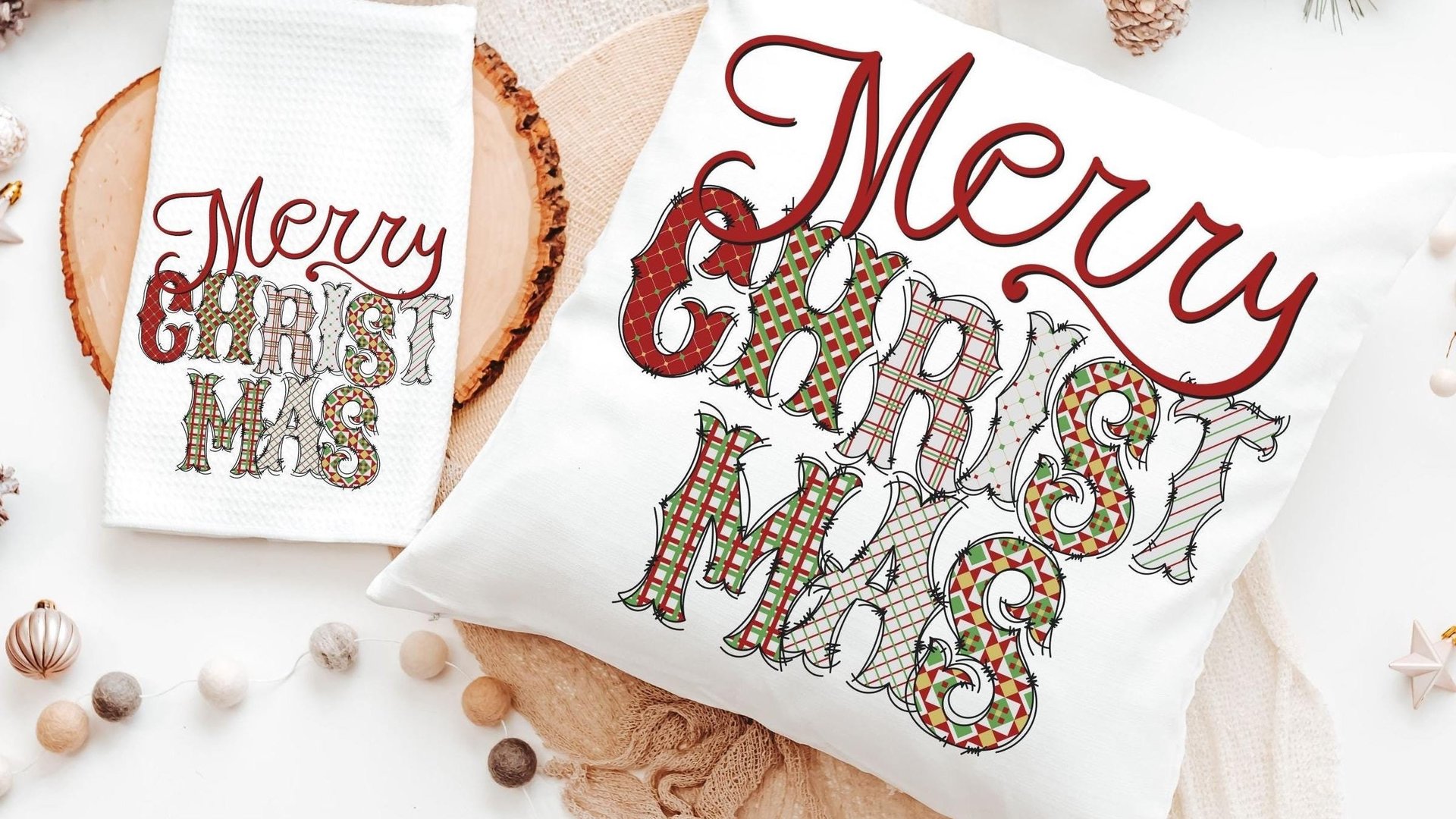 Merry Christmas throw pillow for couch modern Christmas decor for home, trendy Christmas kitchen towels for friends, secret Santa gifts for