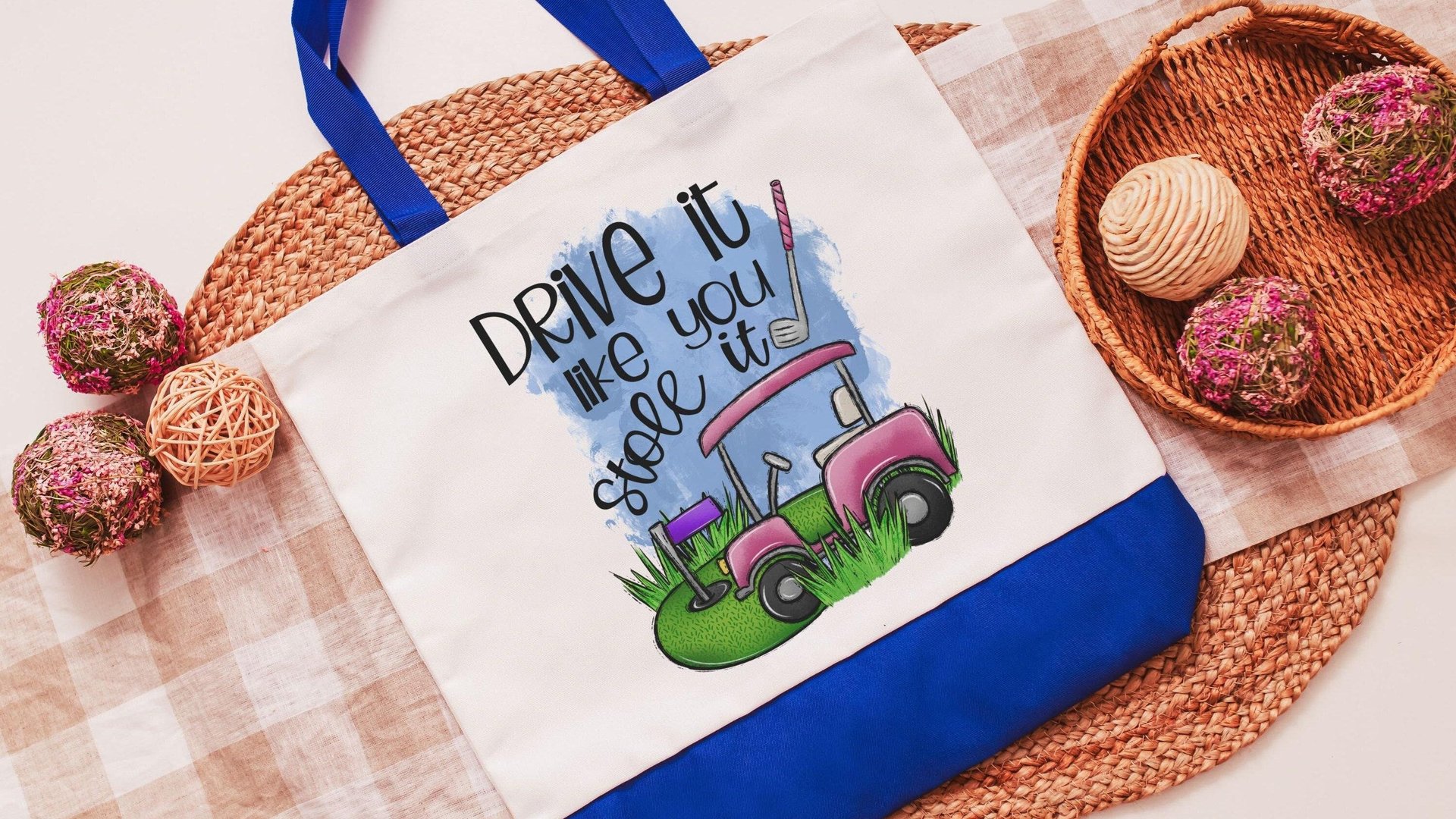 drive it like you stole it golf cart tote bag for women, funny golf gifts for her, golf mom Mothers Day gifts for golfers, lady golfer gifts