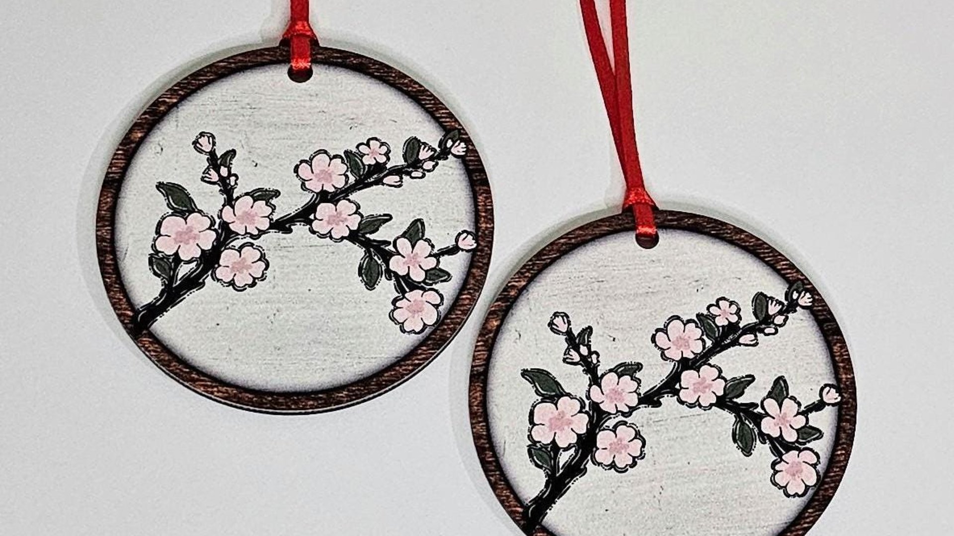 cherry blossom ornament handmade, Japanese aesthetic car charm for rear view mirror, Japanophile Sakura flower Christmas ornament wood, 5th