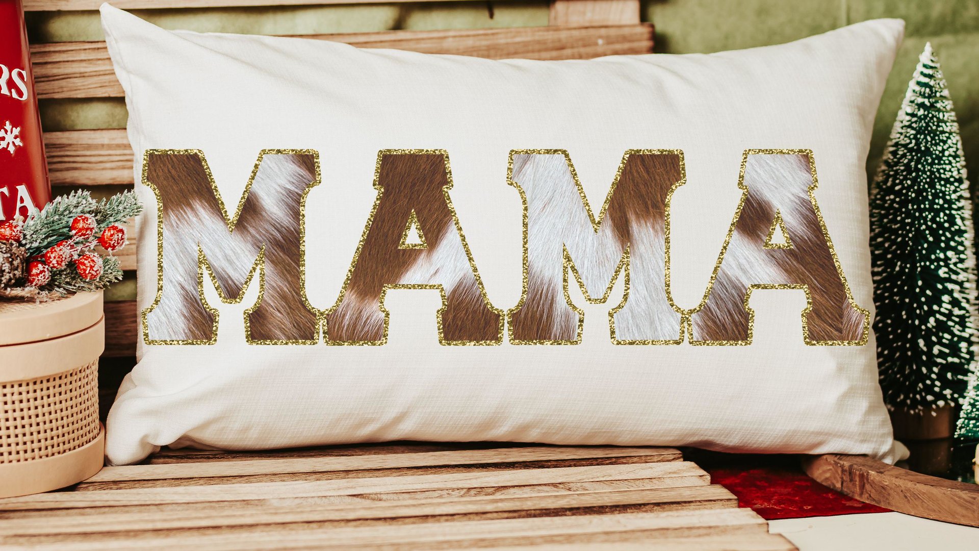 mama throw pillow for bed, cowhide lumbar pillow for chair, western decor for bedroom, cowboy baby shower gifts for mom to be, cow gifts for