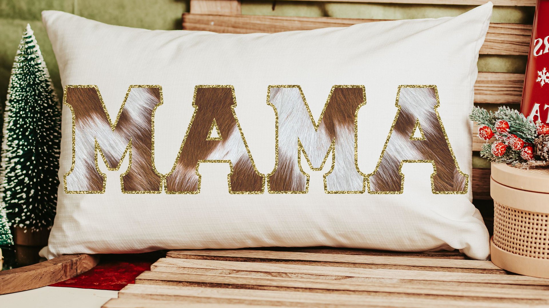 mama throw pillow for bed, cowhide lumbar pillow for chair, western decor for bedroom, cowboy baby shower gifts for mom to be, cow gifts for