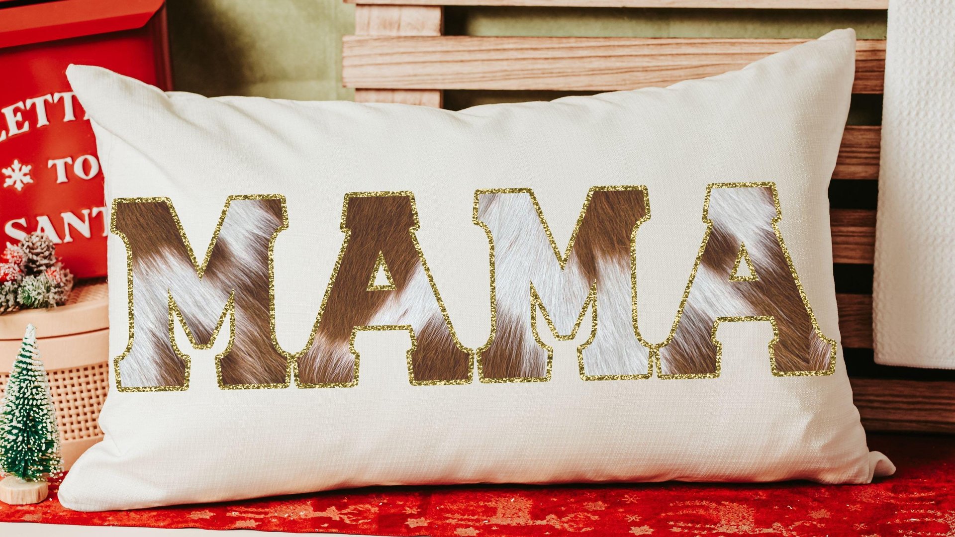 mama throw pillow for bed, cowhide lumbar pillow for chair, western decor for bedroom, cowboy baby shower gifts for mom to be, cow gifts for