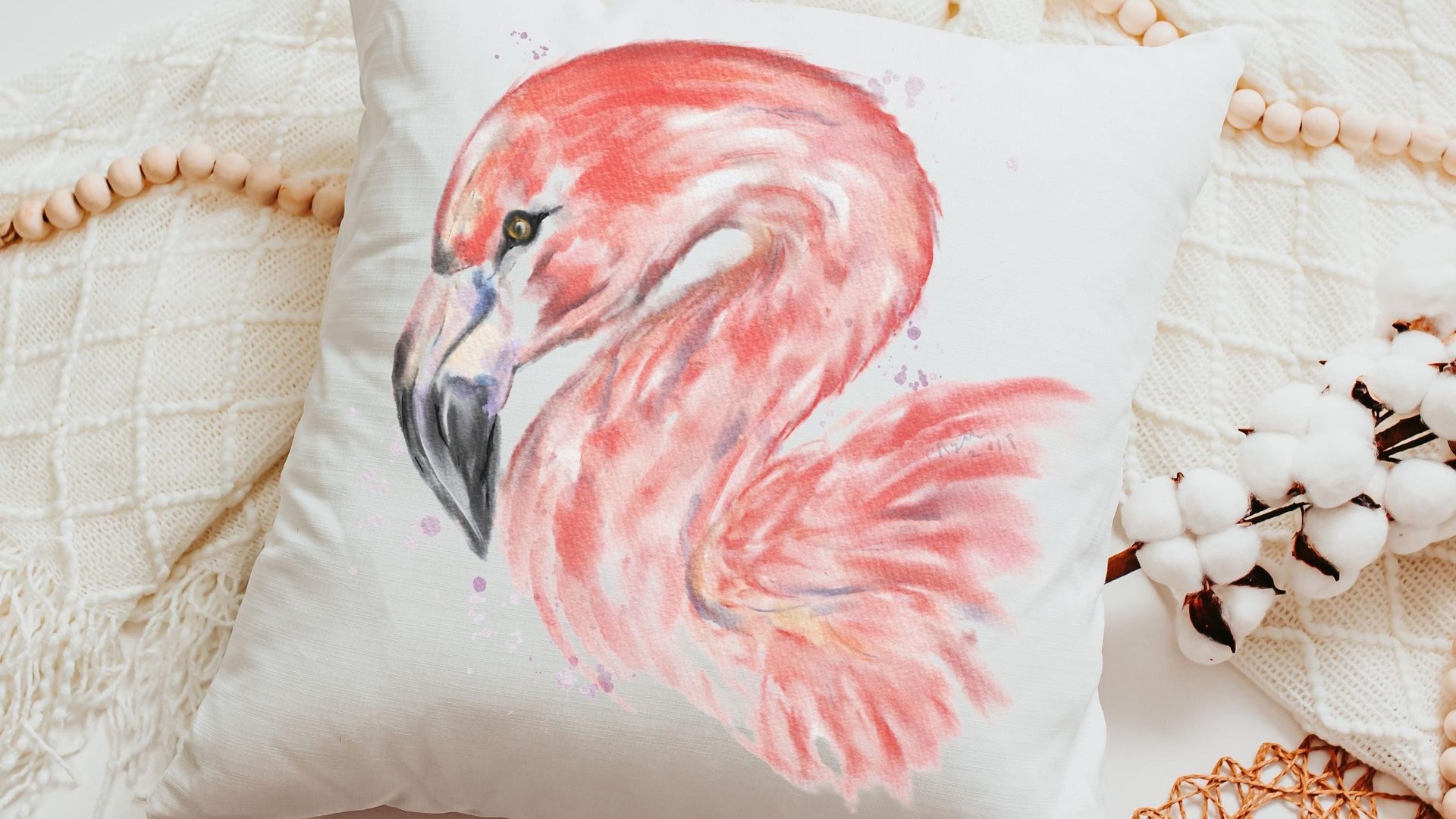 watercolor flamingo throw pillow for bed cute coastal gifts for beach lovers, flamingo gifts for women, flamingo gifts for her, coastal