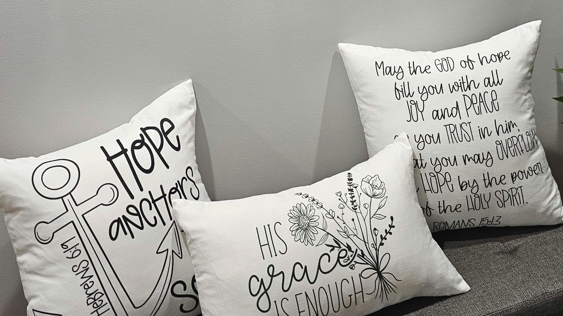 hope anchors the soul Bible verse throw pillows for bed, may the God of hope Romans 15 13 scripture pillow covers 18 x 18, his and hers gift