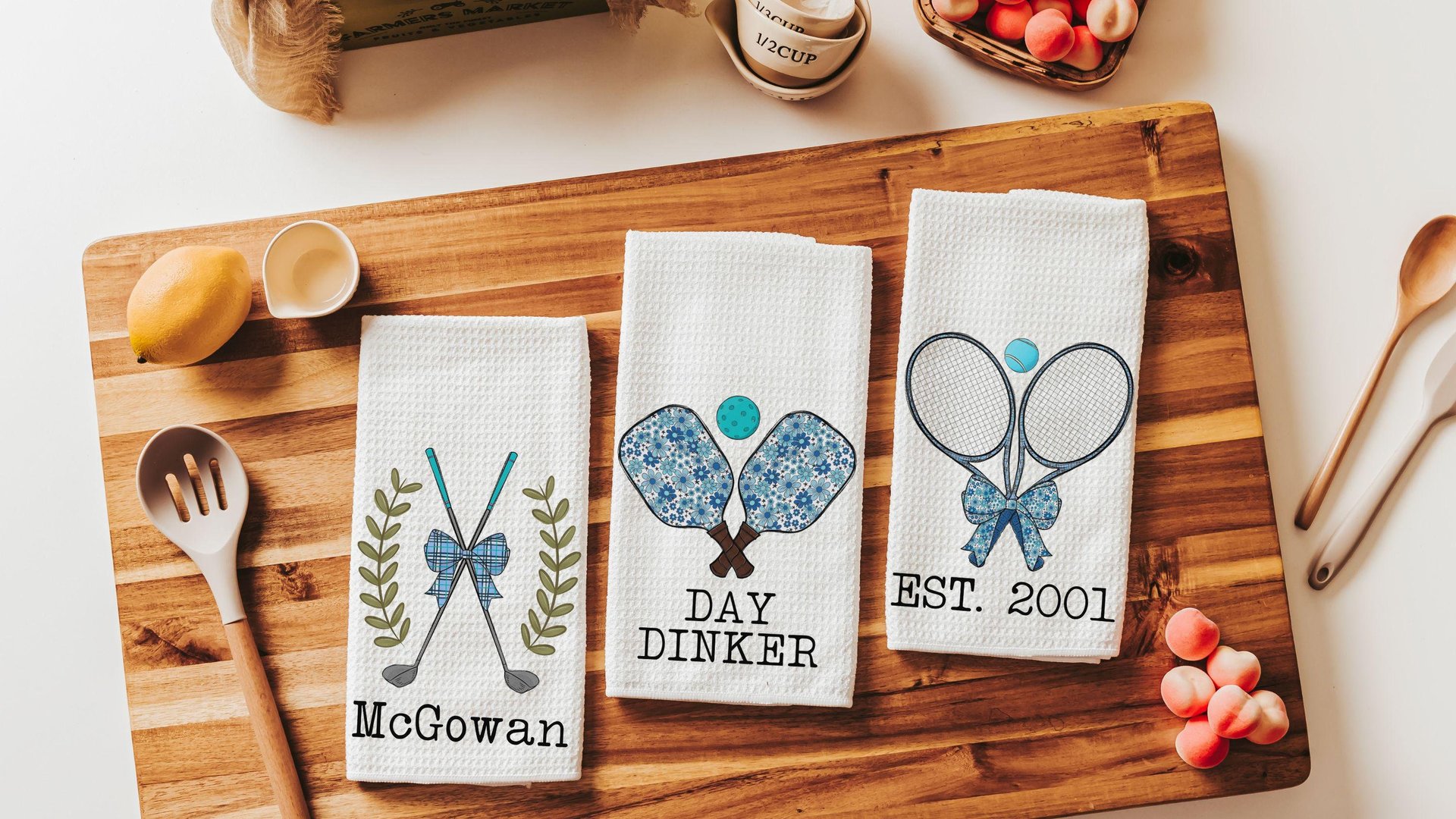 personalized cute tennis kitchen towel for Spring, tennis coquette kitchen decor, tennis gifts for women, tennis player gifts, girly sports
