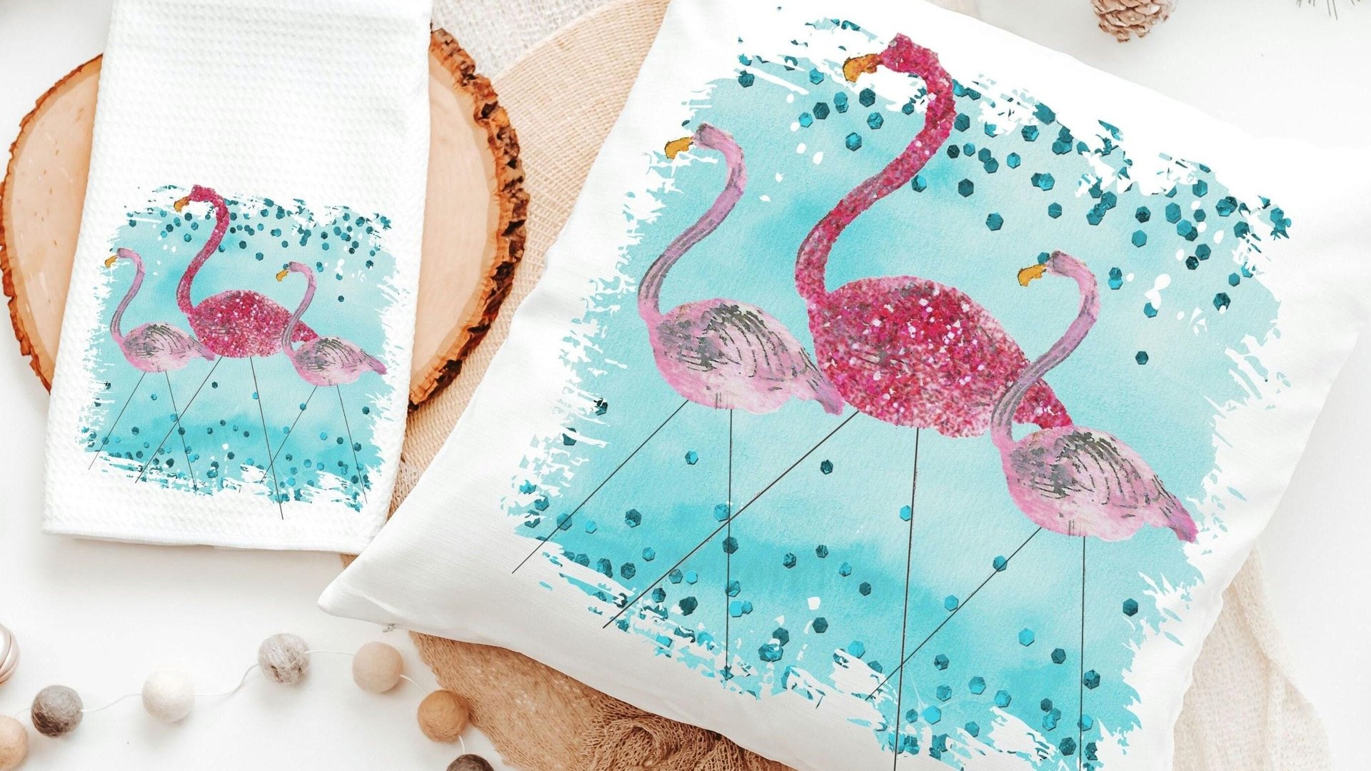 flamingo throw pillow for couch, flamingo kitchen towels, coastal decor beach house gifts, flamingo gifts for women, tropical decor, unique