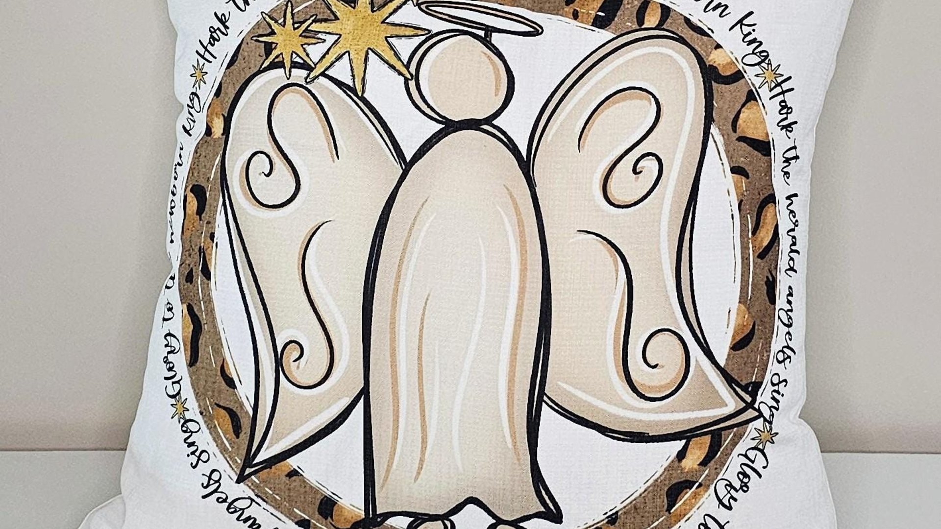 hark the herald angels sing religious Christmas throw pillow for sofa, Christian Christmas gifts for friends, angel Christmas kitchen towels