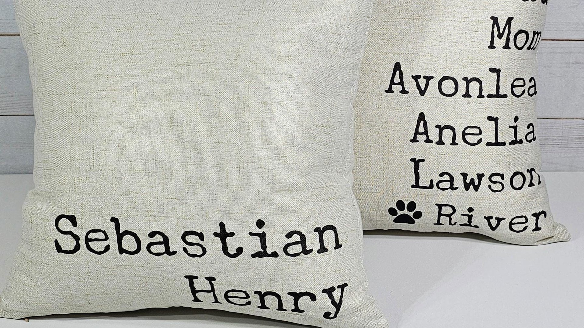 personalized family names throw pillow for couch, pet name pillow, unique wedding gifts for couple, dog parents gift, modern farmhouse decor