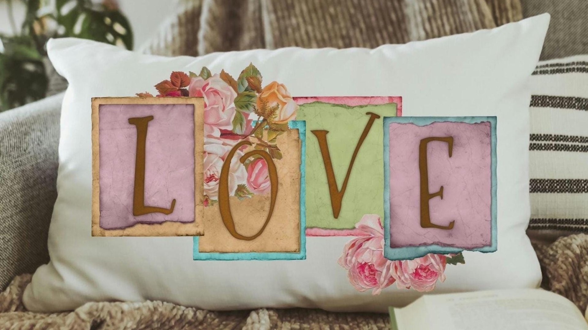 vintage inspired love throw pillow for bed, unique anniversary gift for Mom, bloomcore romantic academia room decor, wife to be gift, fiance