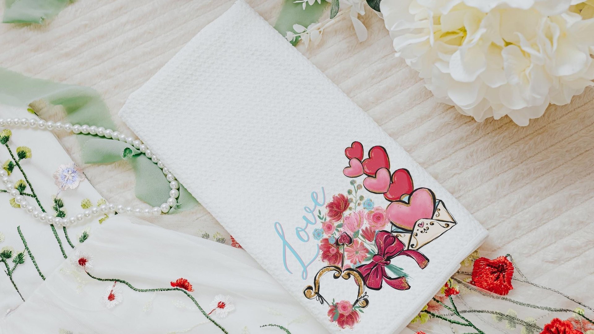 Valentines Day kitchen towel holiday kitchen decor, cupids arrow hand towels for couples, cute Valentines gifts for wife, love gifts for her