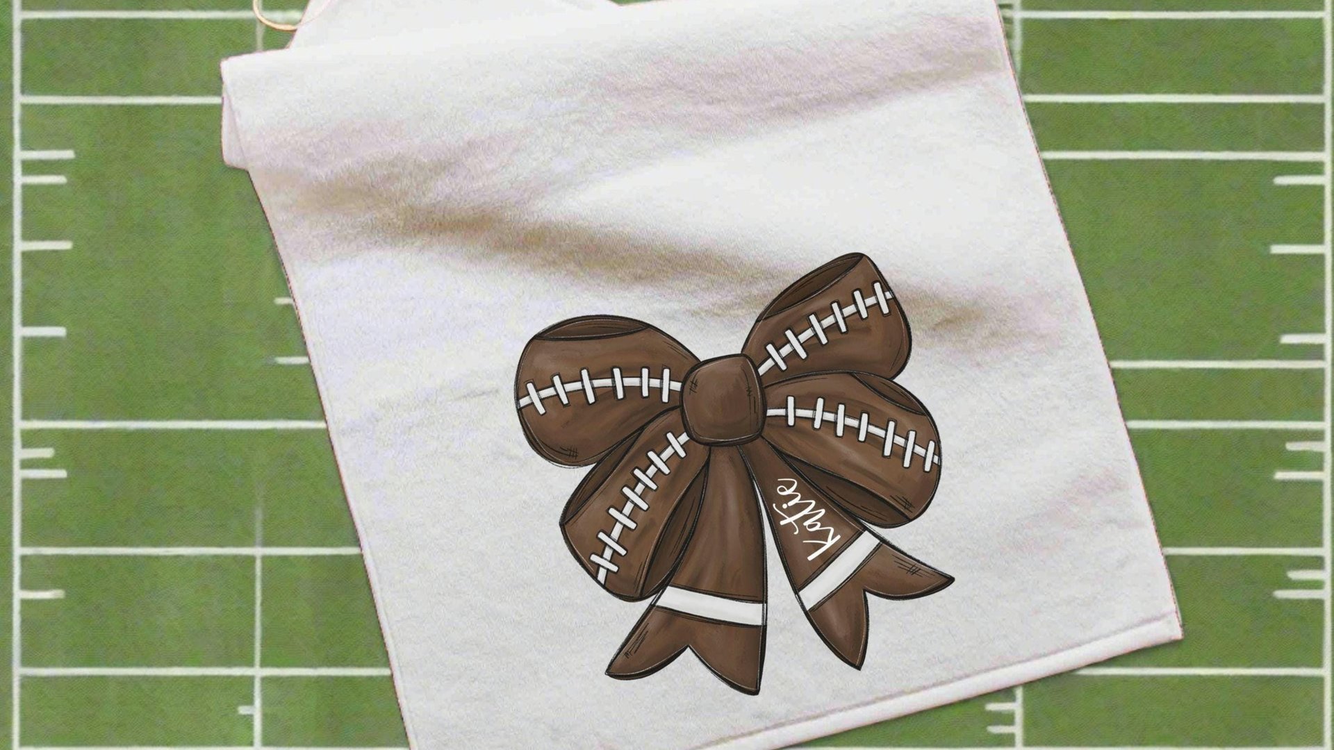 personalized football coquette bow football rally towel, custom game day football bow sports towel with name, cute football mom gifts, cheer