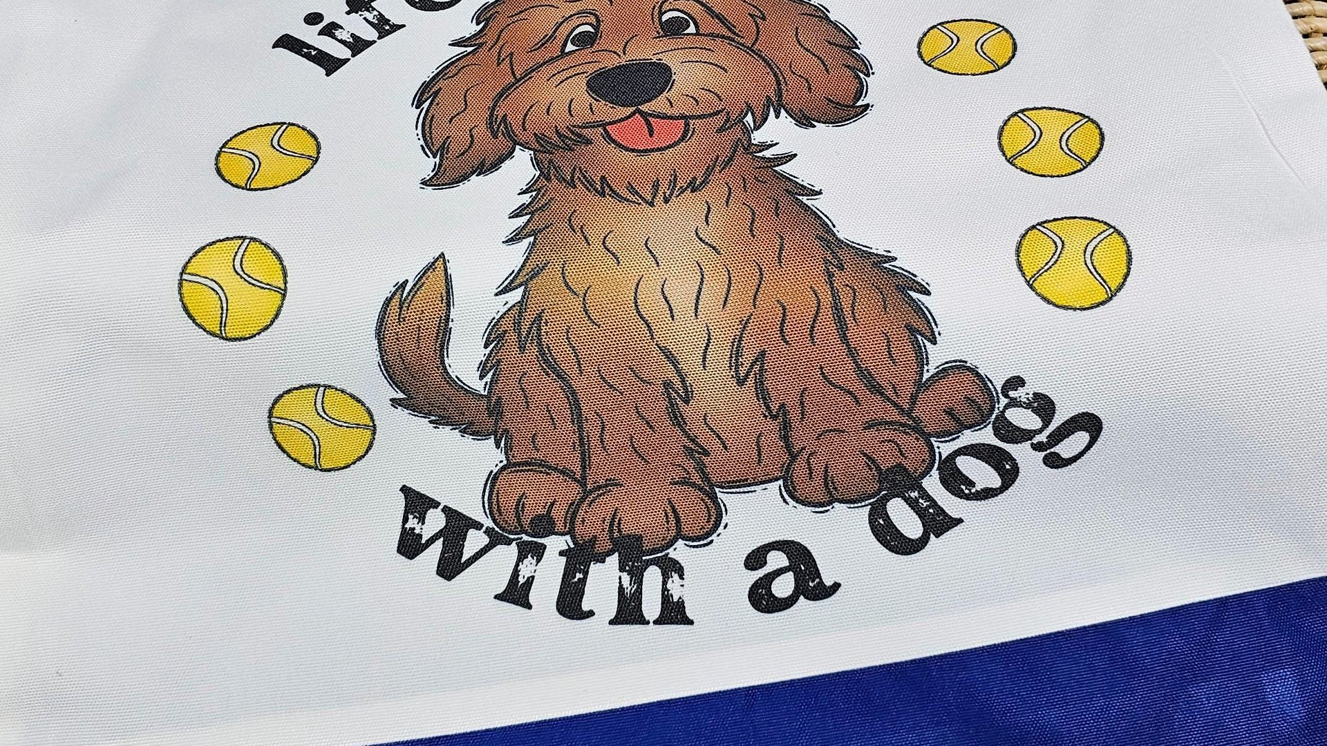 Life is better with a dog labradoodle tote bag