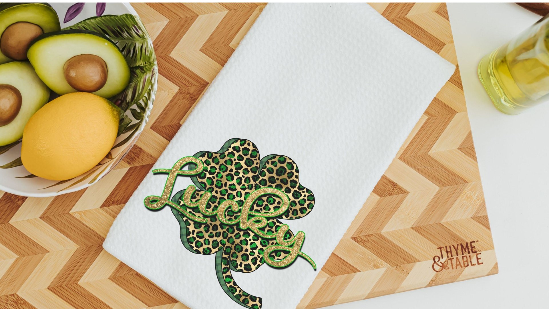 leopard print shamrock kitchen towels handmade, lucky clover St Patricks day hand towels for bathroom, Irish gifts for women, St Pattys day