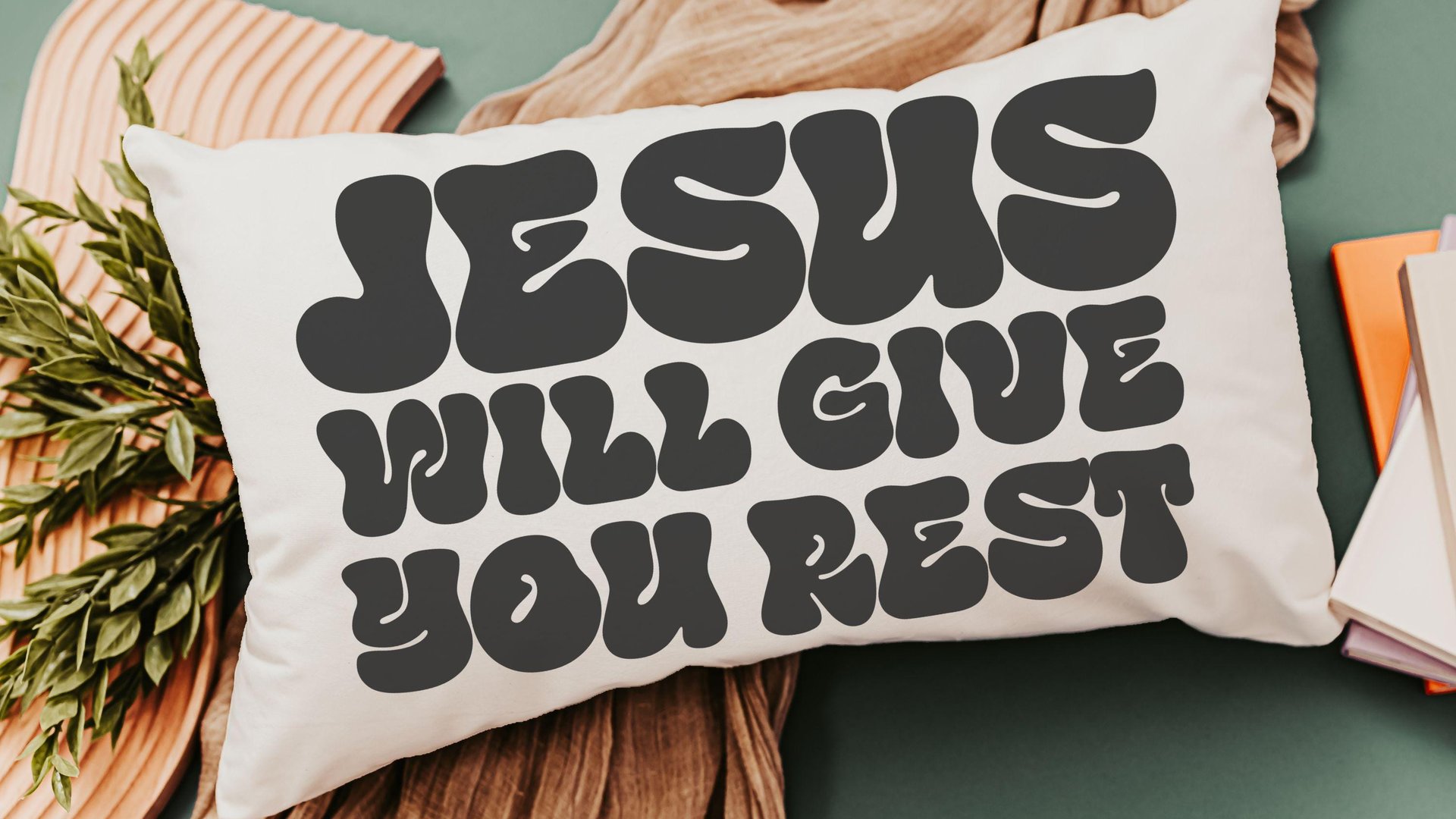 jesus will give you rest Bible verse throw pillow for bed, inspirational Christian gifts for sister, cute Christian encouragement gift for