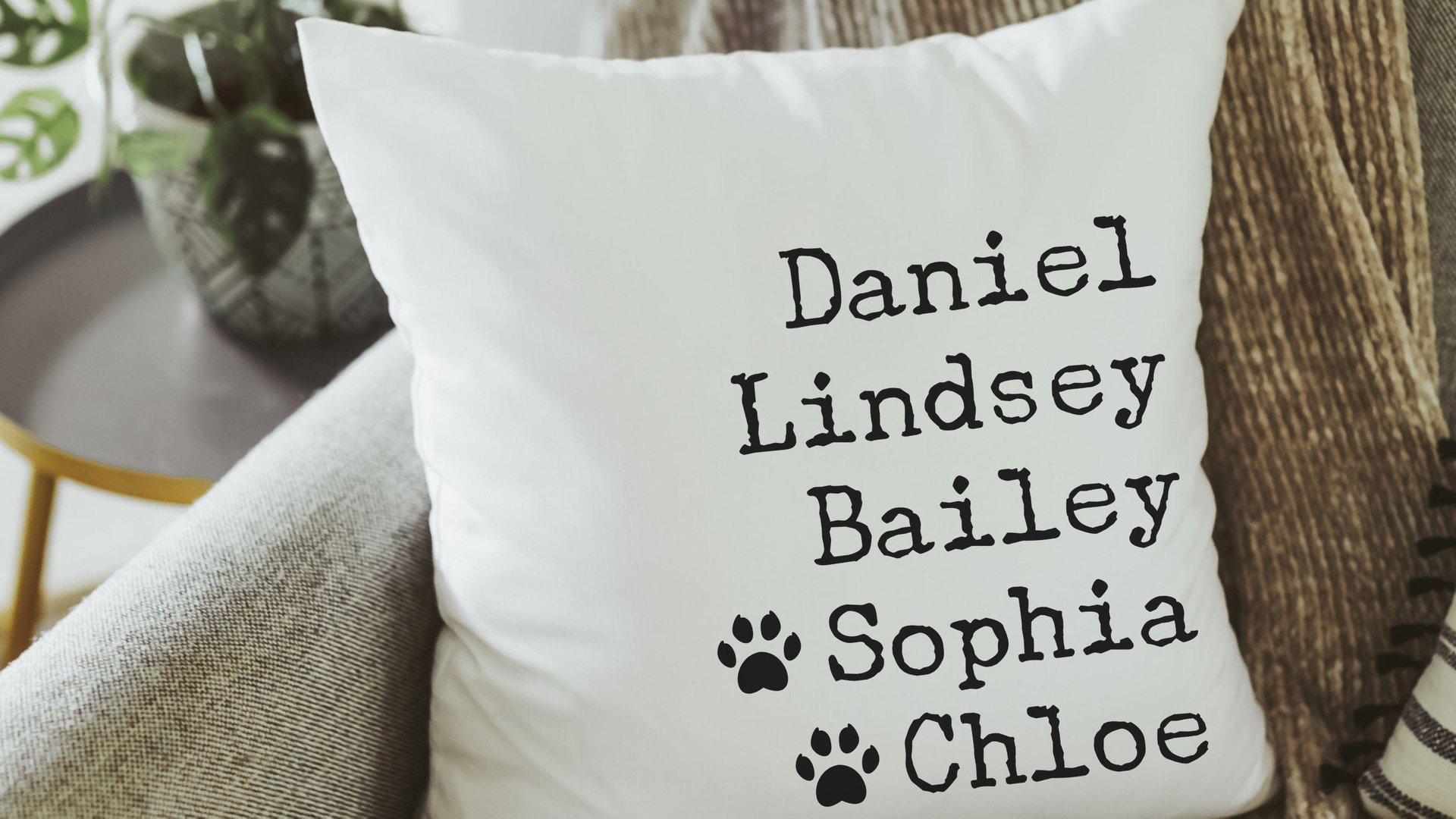 personalized family names throw pillow for couch, pet name pillow, unique wedding gifts for couple, cat parents gift, modern farmhouse decor