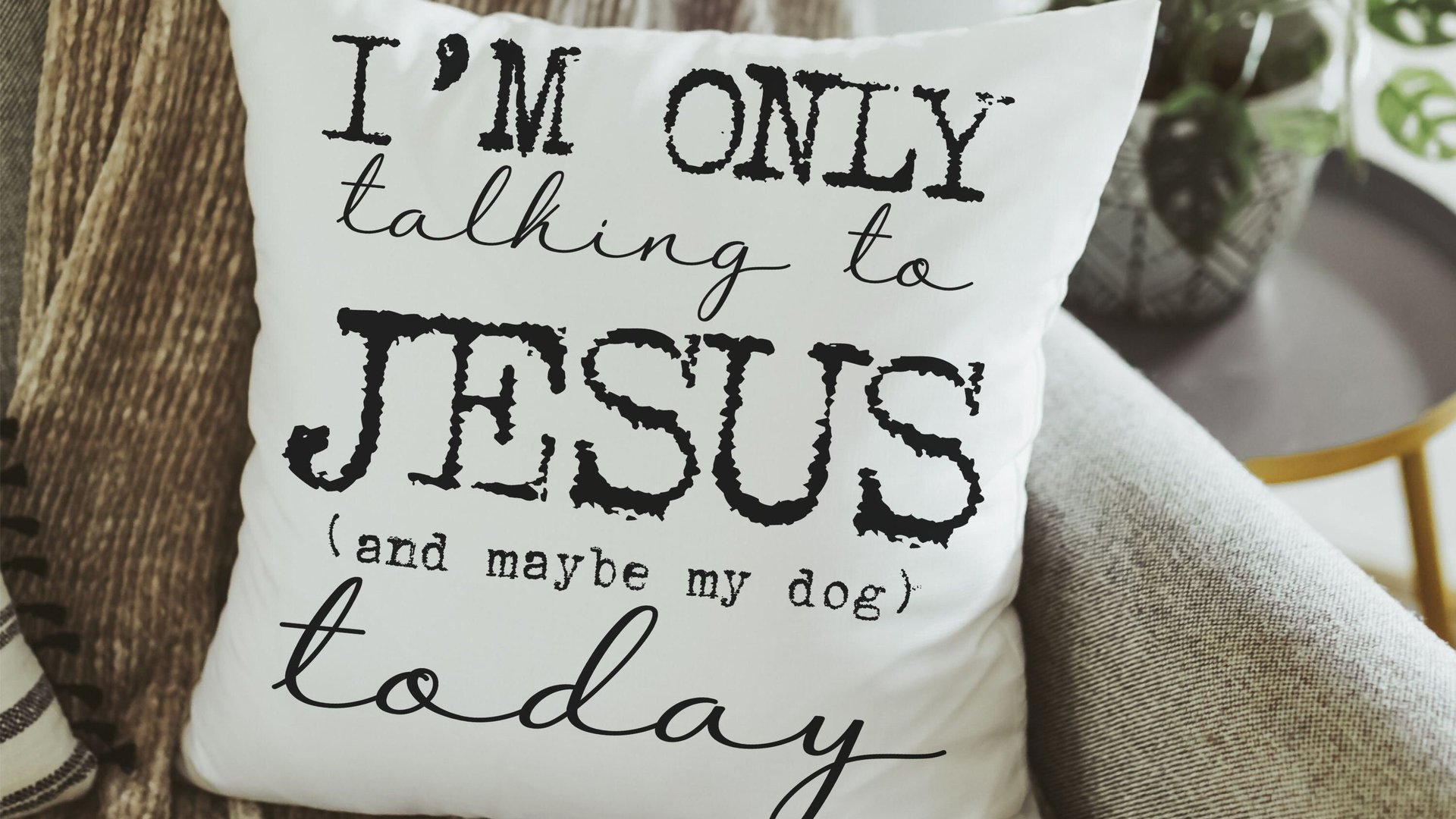 I'm only talking to Jesus today Christian throw pillow for chair, cute dog lover gifts for women, funny dog decor for home, dog mom gifts