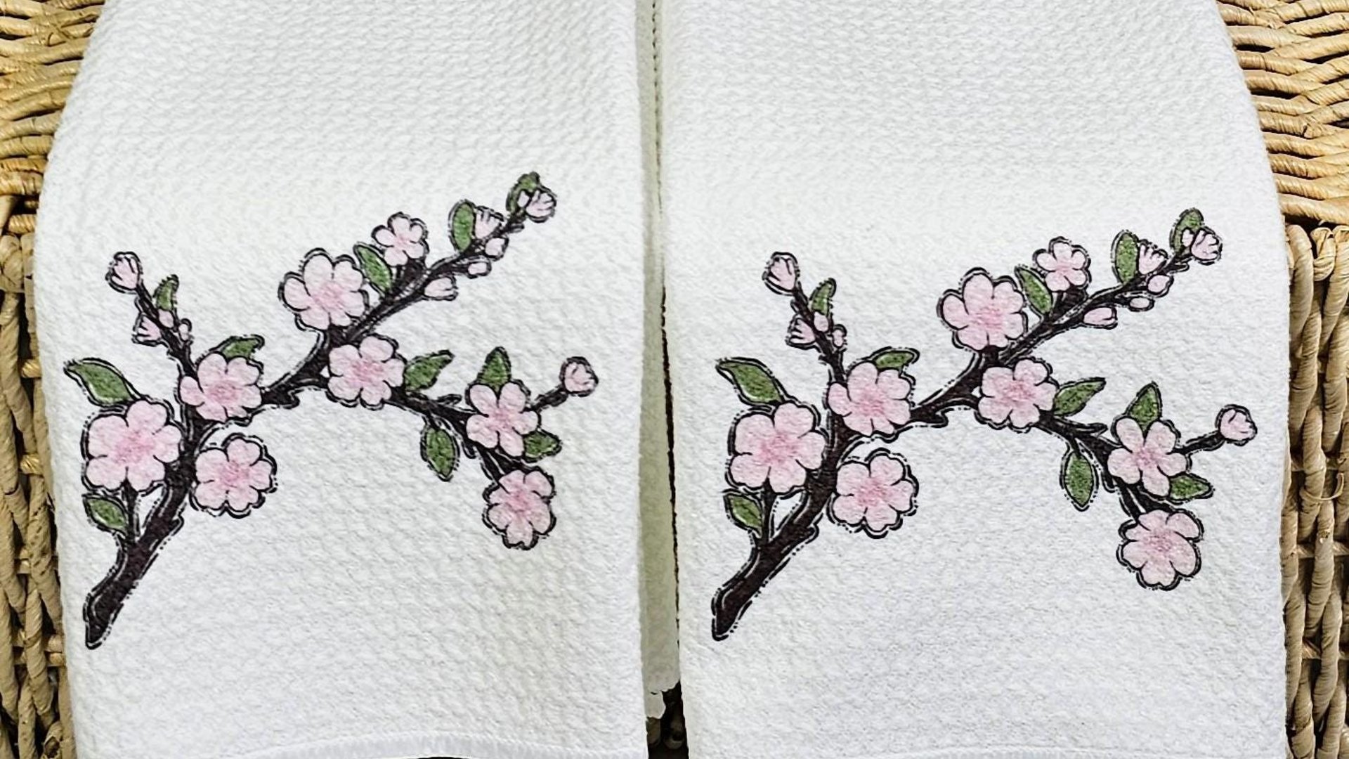 cherry blossom floral kitchen towels for gifts, Japanese aesthetic Japandi kitchen decor, bridal shower gift for bride to be, Sakura flower