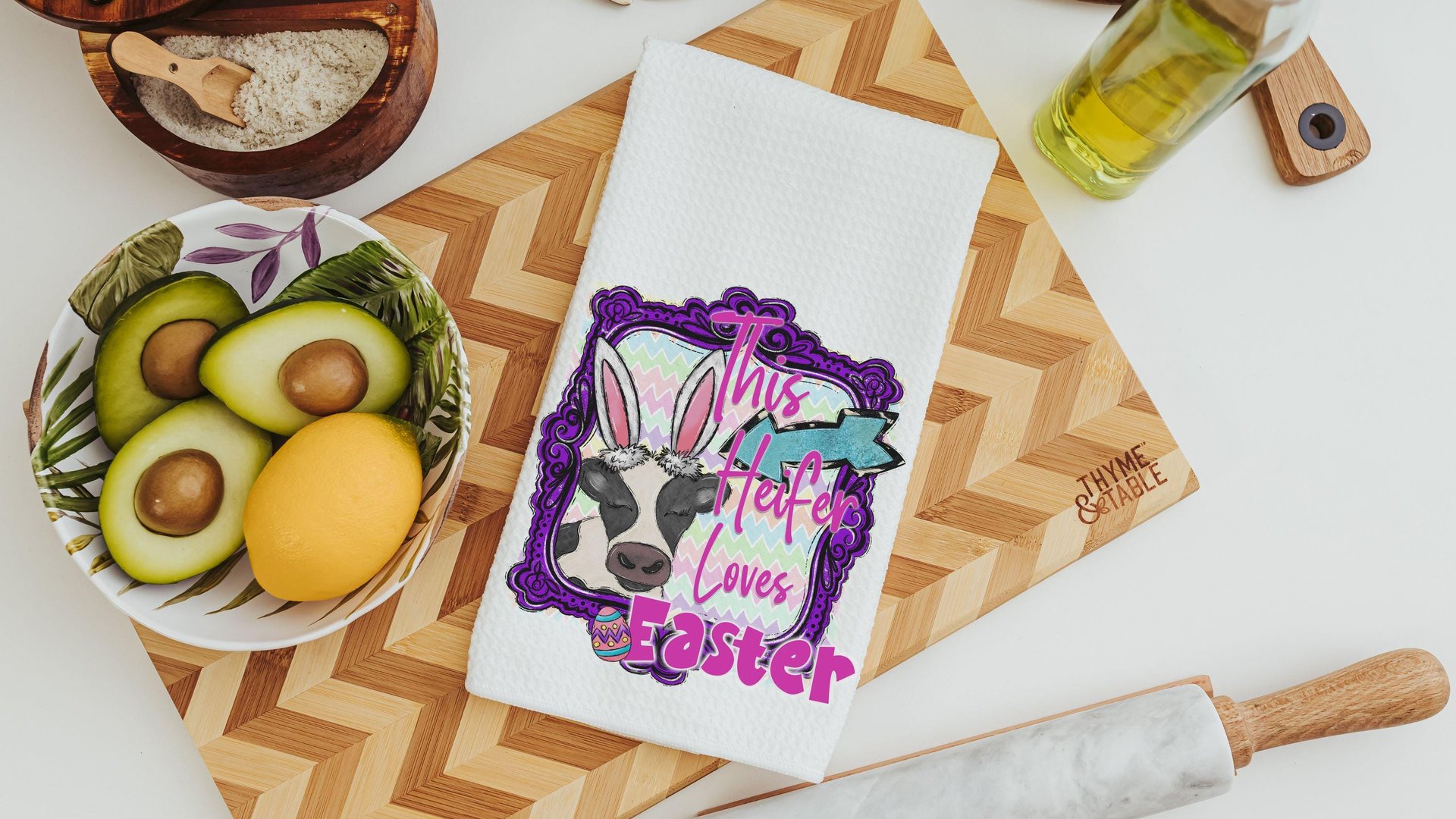 this heifer funny Easter kitchen towels for decor, Easter bunny cow hand towels for bathroom, cute cow gifts for cow lovers, Easter gifts