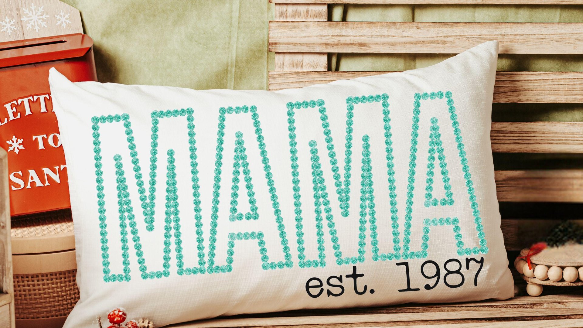 mama established lumbar decorative bed pillow, mama est 2026 gifts, mom to be 30th birthday gift for her, mint green mom throw pillow for