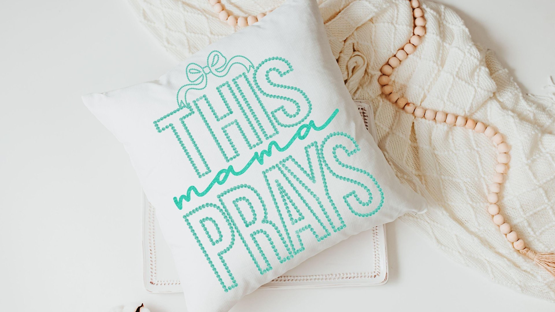 this mama prays throw pillow for bed, cute Christian throw pillows for couch, trendy Mothers day gifts for step mom, unique gift for new mom