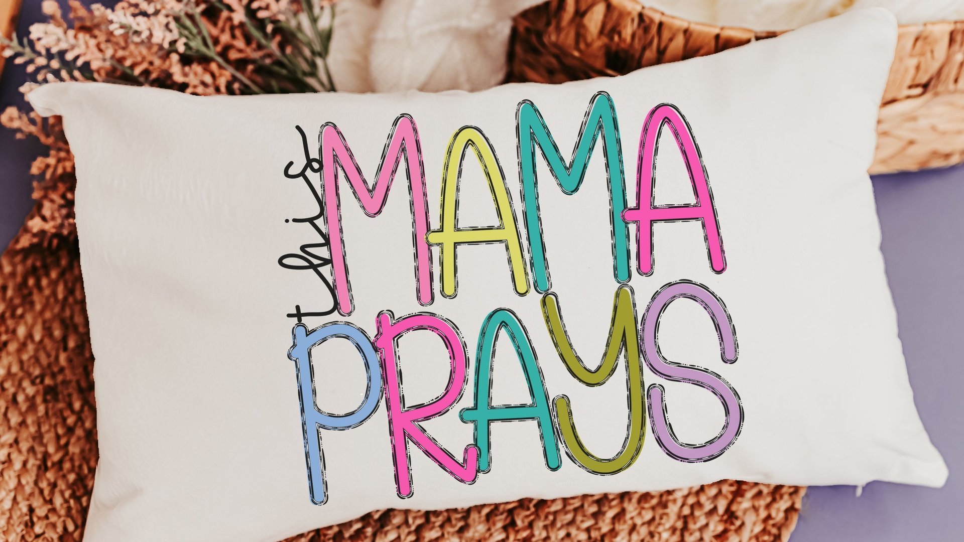 this mama prays lumbar pillow for bed, cute Christian throw pillows for couch, rocking chair pillow, unique gifts for Mothers day gifts for