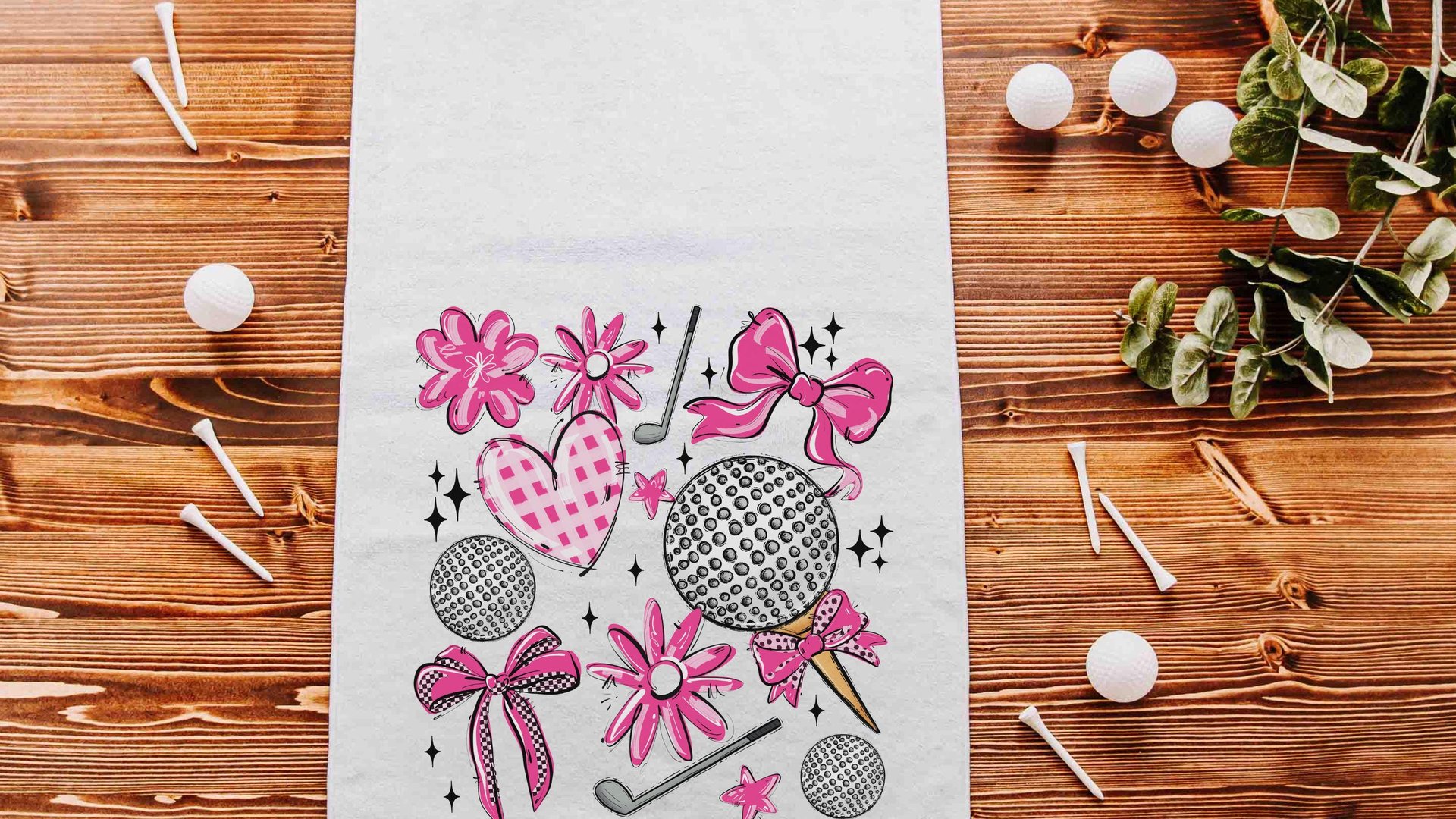hot pink coquette golf towels with grommet, cute golf gifts for her, girly golf bag accessories ladies golf ball towel, golfer mom gift