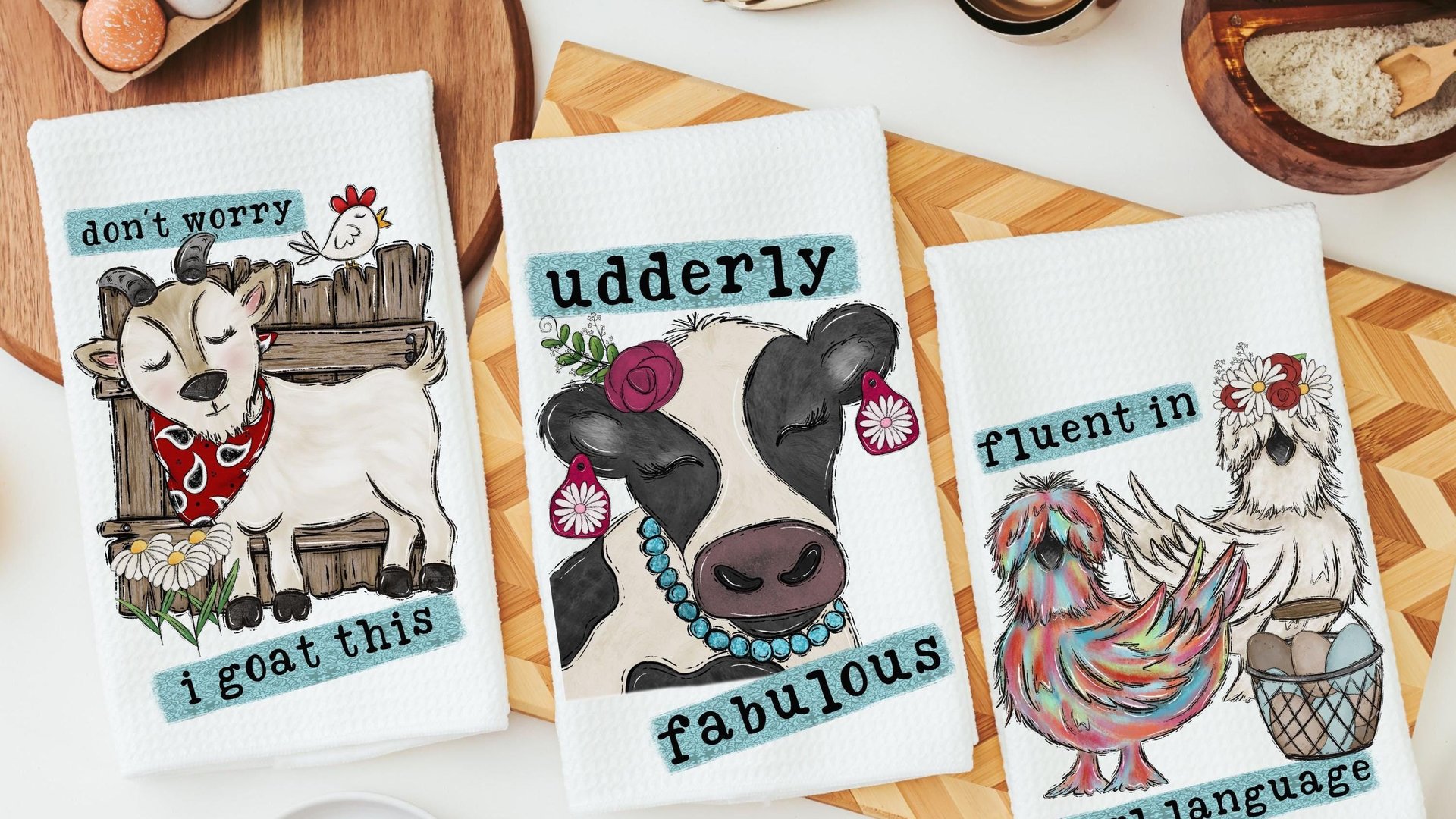 fluent in fowl language chicken kitchen towel, Mothers day gifts for mom, udderly awesome cow kitchen decor, birthday gifts for best friend
