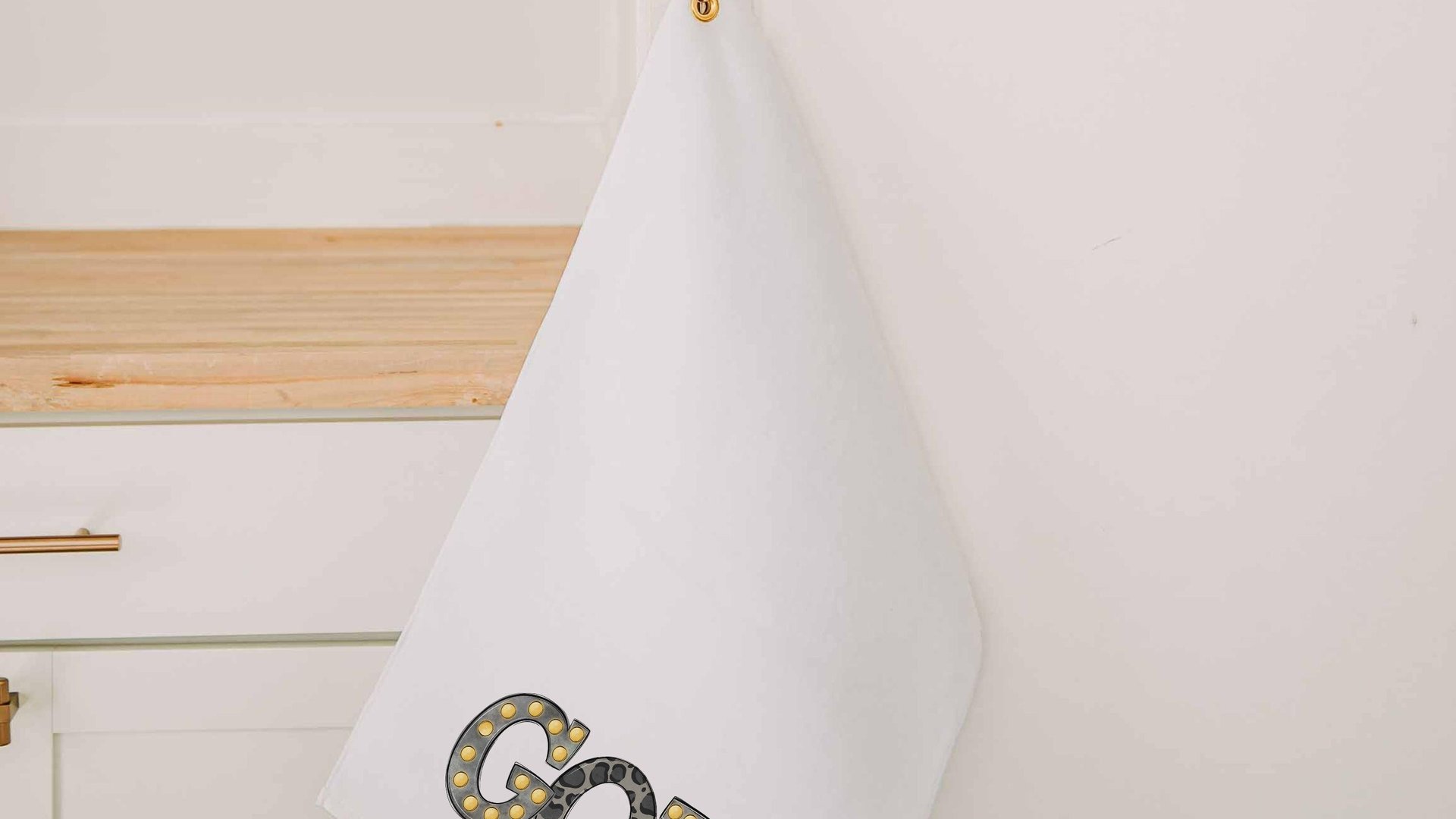 black leopard print golf towels with grommet, trendy golf gifts for her, marquee letters golf bag accessories ladies golf ball towel, golfer