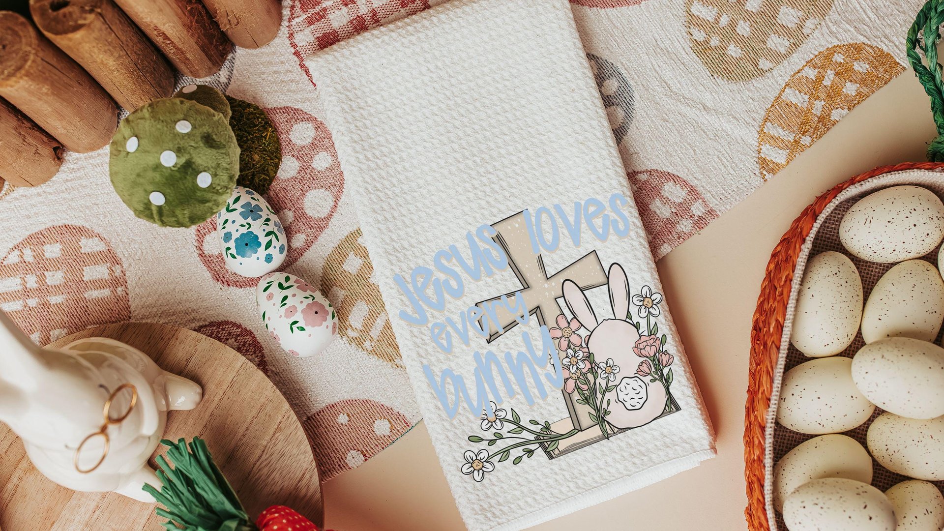 Jesus loves every bunny Easter throw pillows for nursery, Christian Easter basket stuffers for kids, Easter bunny decorative pillow covers