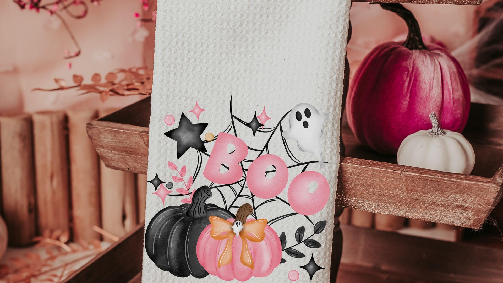 coquette Halloween throw pillow covers 18 x 18, boo basket stuffers for adults, cute Halloween gifts for women pink pumpkin pillow for couch