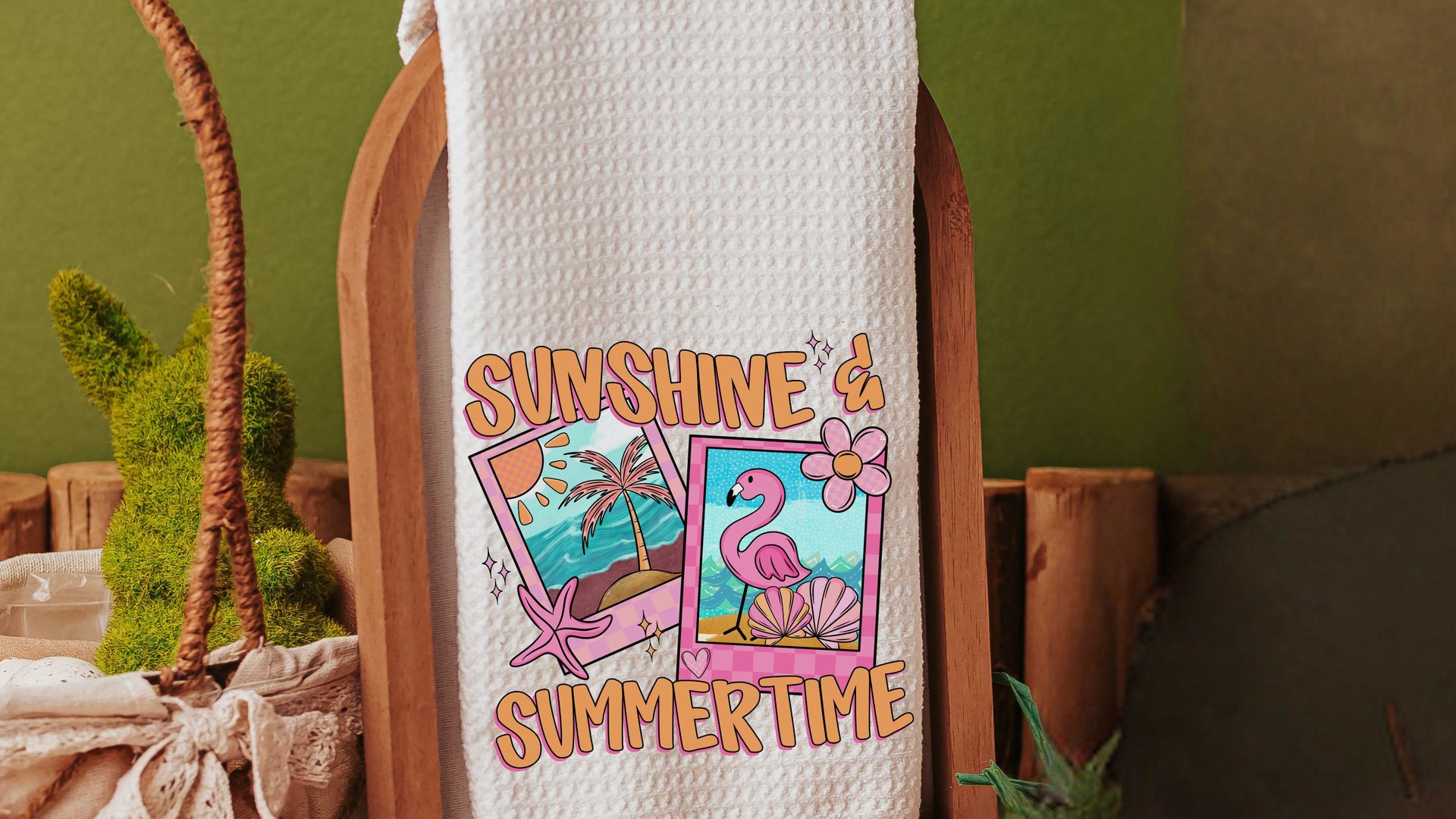 beach coquette kitchen towels for summer hand towels for bathroom, beach house gifts, pink and orange coastal seashell decor, trendy kitchen