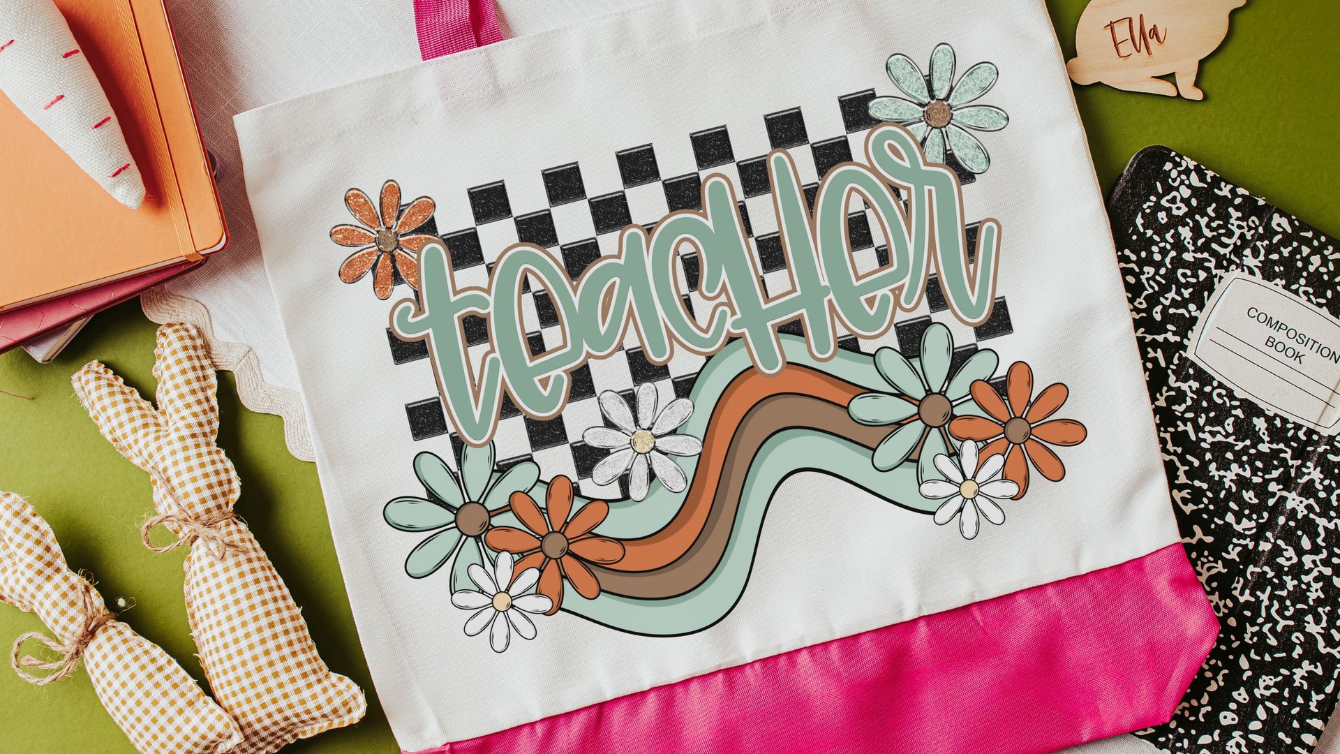 retro teacher tote bag for school, groovy teacher appreciation week gifts for women, reusable shopping bag, cute teacher gifts for coworkers