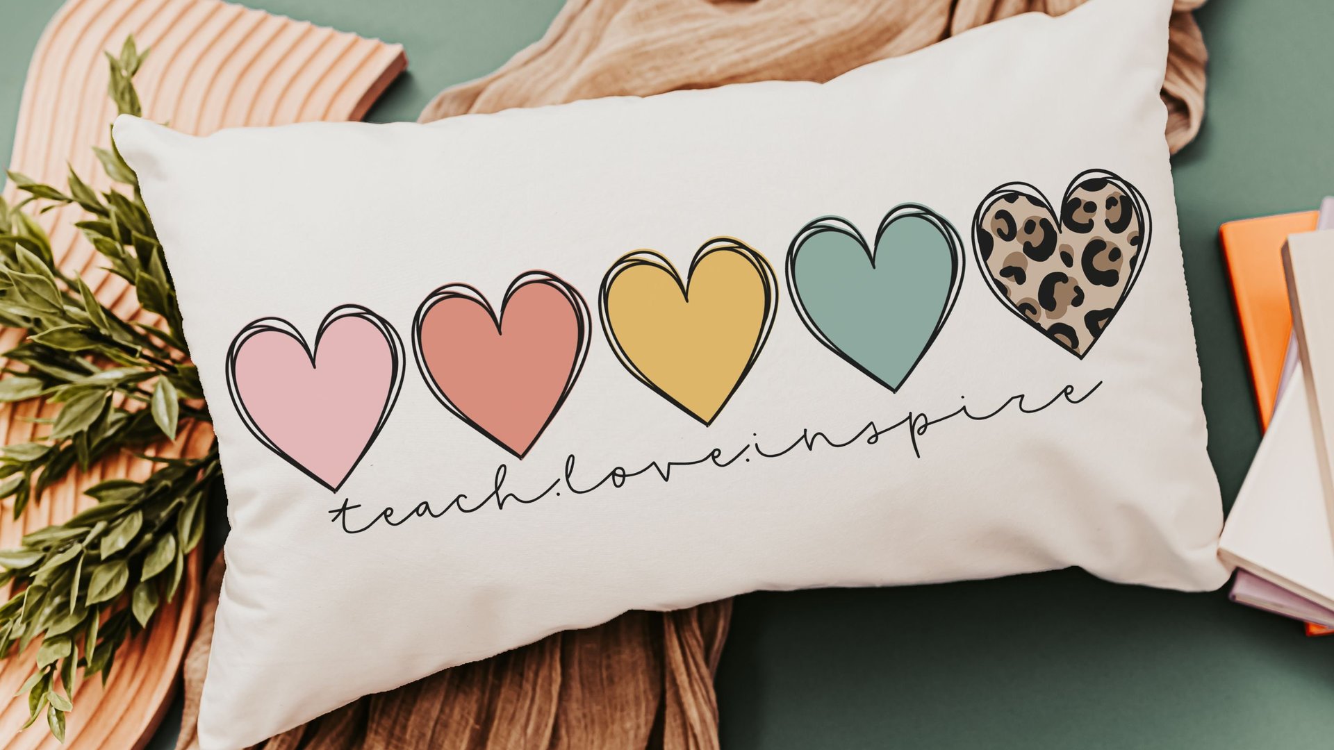 teach love inspire lumbar decorative accent pillow for couch, thank you gifts for colleagues, cute classroom decor preschool teacher gifts