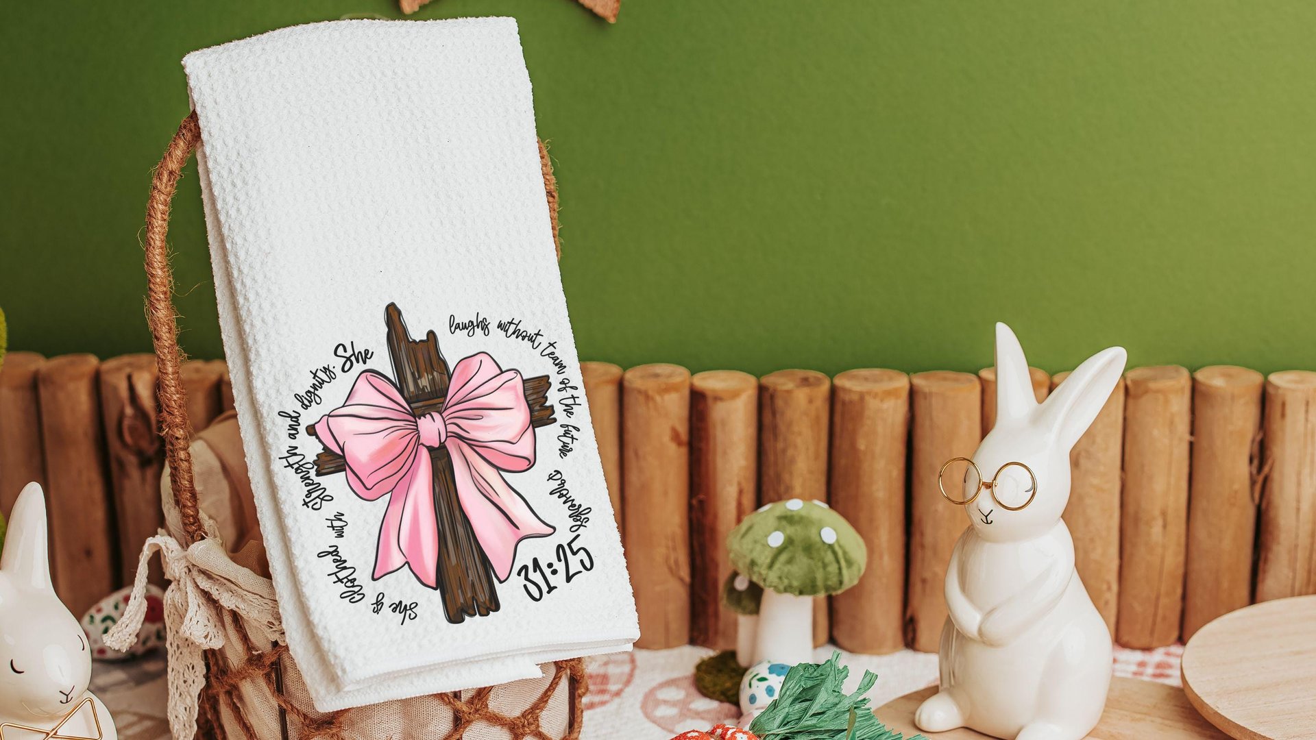 she is clothed with strength Bible verse kitchen hand towels for church, Proverbs 31 decorative towels for bathroom, Christian gifts for her