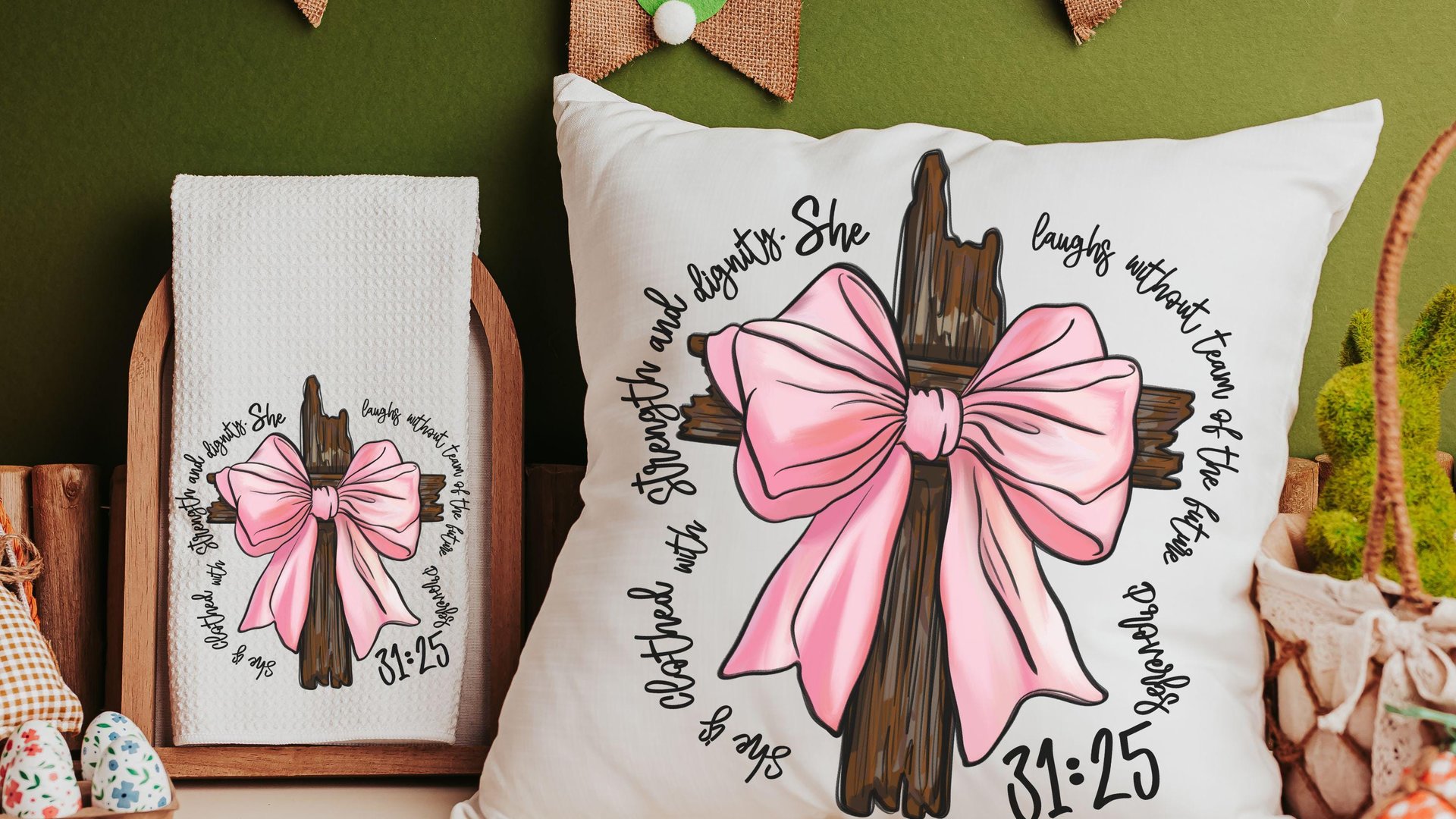 she is clothed with strength Bible verse kitchen hand towels for church, Proverbs 31 decorative towels for bathroom, Christian gifts for her