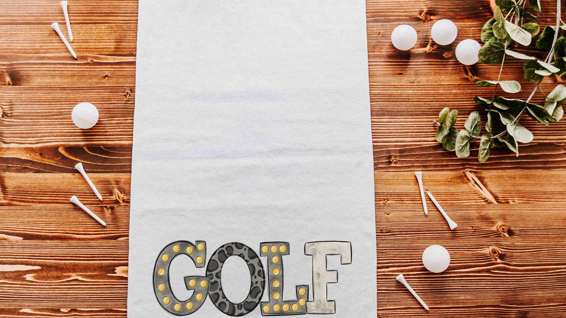 black leopard print golf towels with grommet, trendy golf gifts for her, marquee letters golf bag accessories ladies golf ball towel, golfer