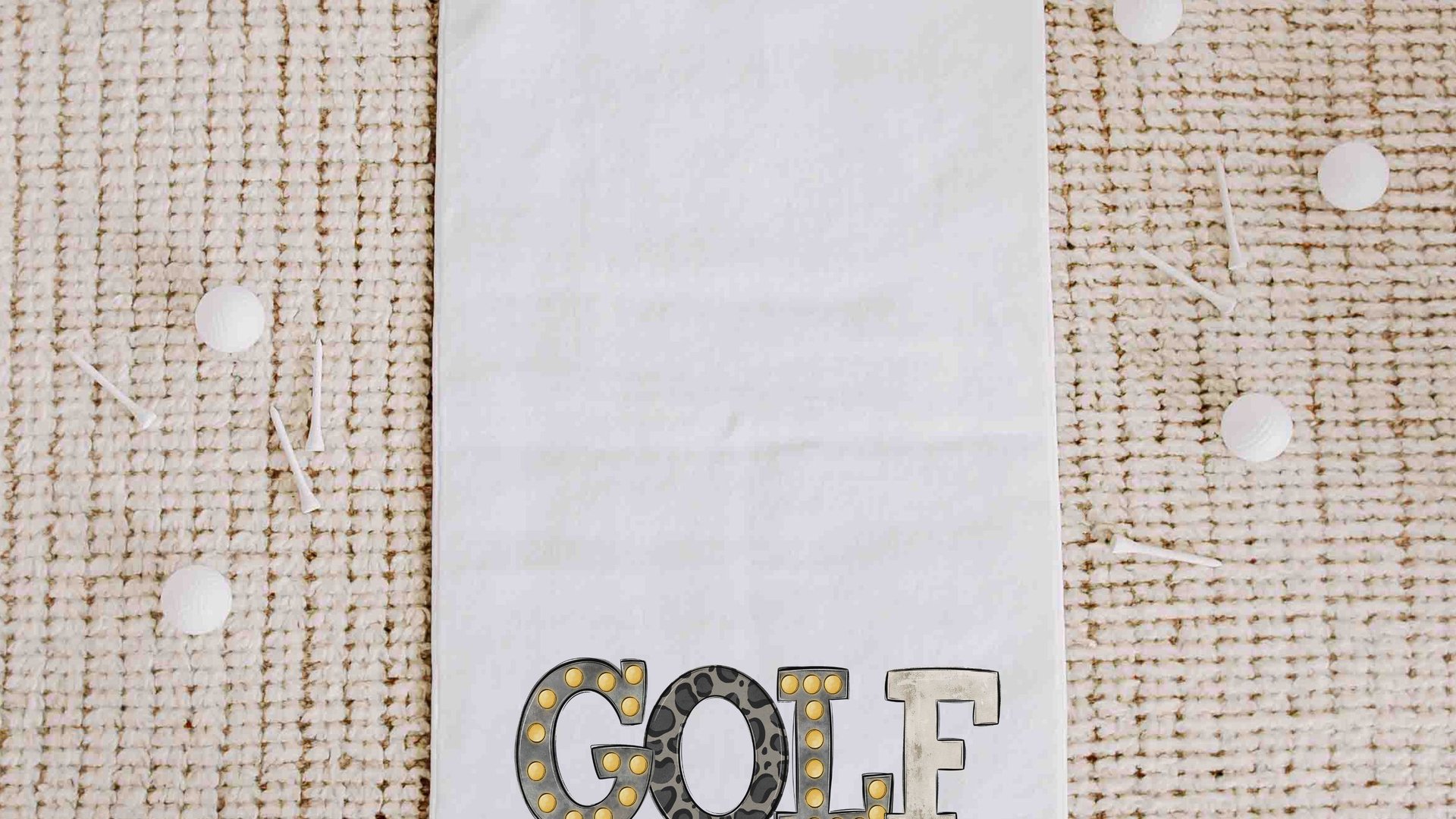 black leopard print golf towels with grommet, trendy golf gifts for her, marquee letters golf bag accessories ladies golf ball towel, golfer