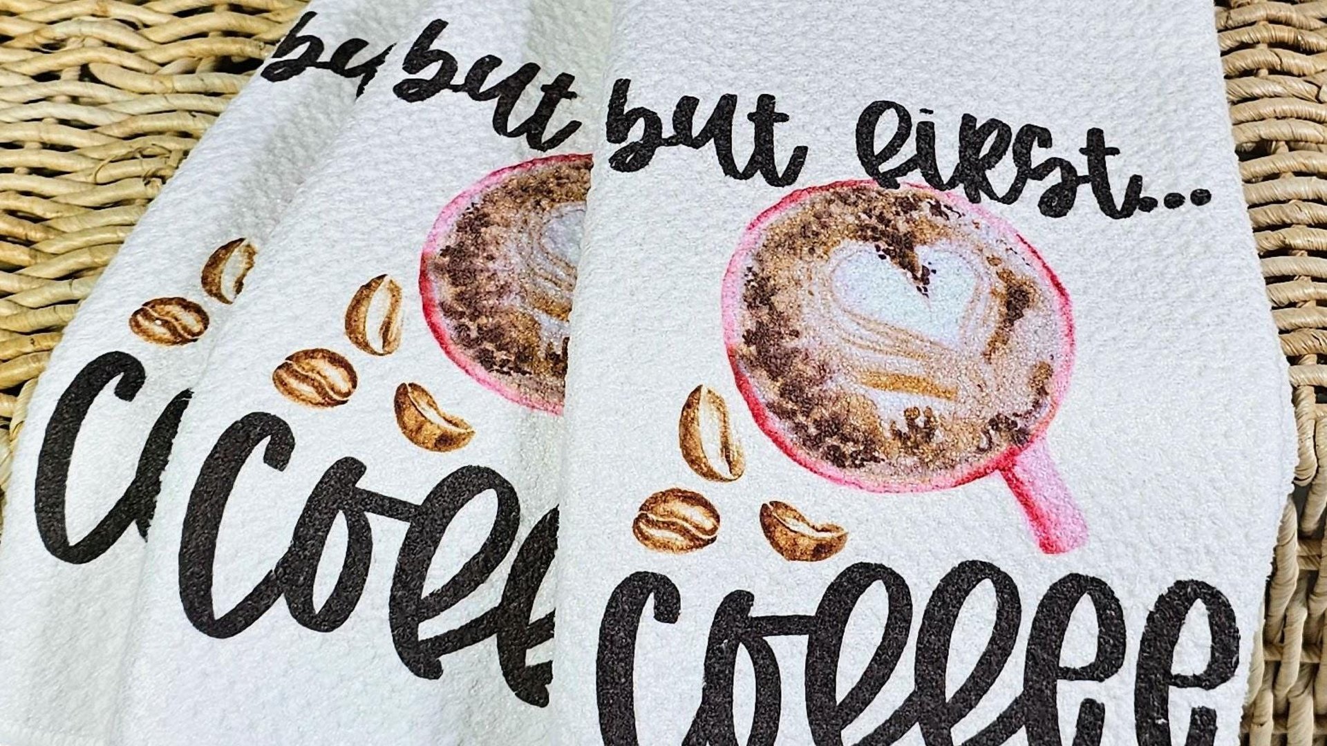 but first coffee kitchen towels for friends, coffee lover gifts for her, cute Valentines hand towels for bathroom, Galentines day gifts for