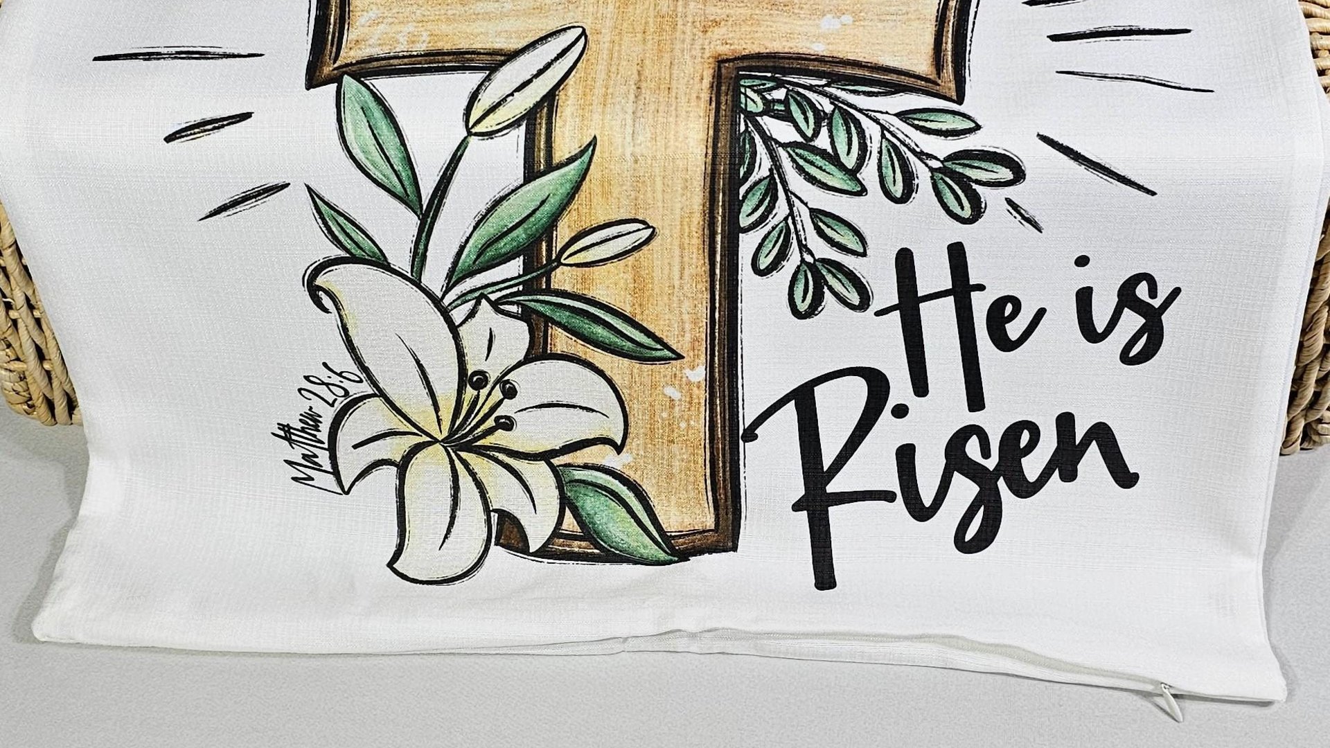 he is risen Easter cross Easter kitchen towels for Mom, Matthew 28:6 Christian Easter decor gift, religious hand towels for church, faith