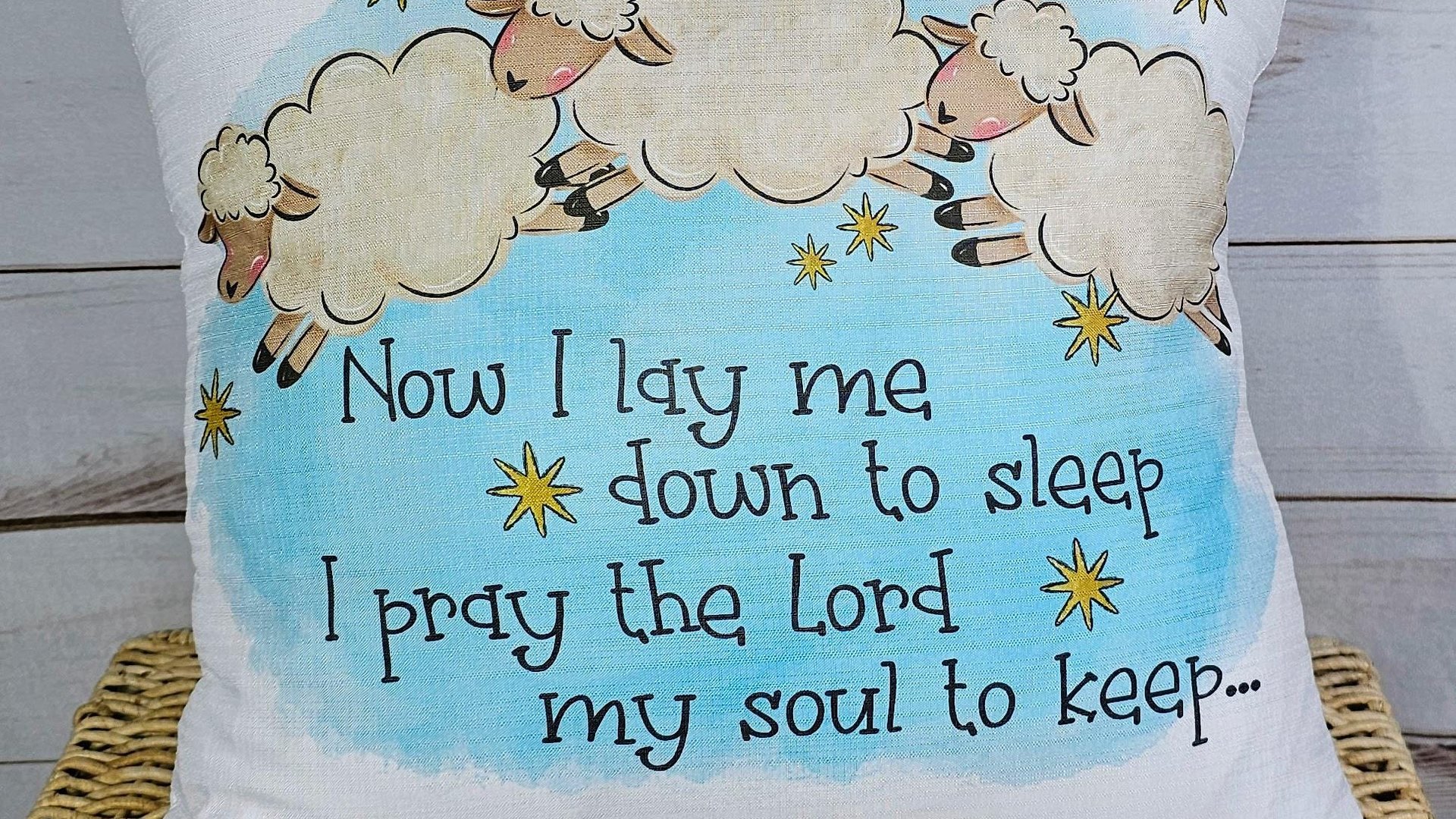now I lay me down to sleep bedtime prayer throw pillow for kids, Christian nursery decor, baptism gift for grandson, christening gifts for