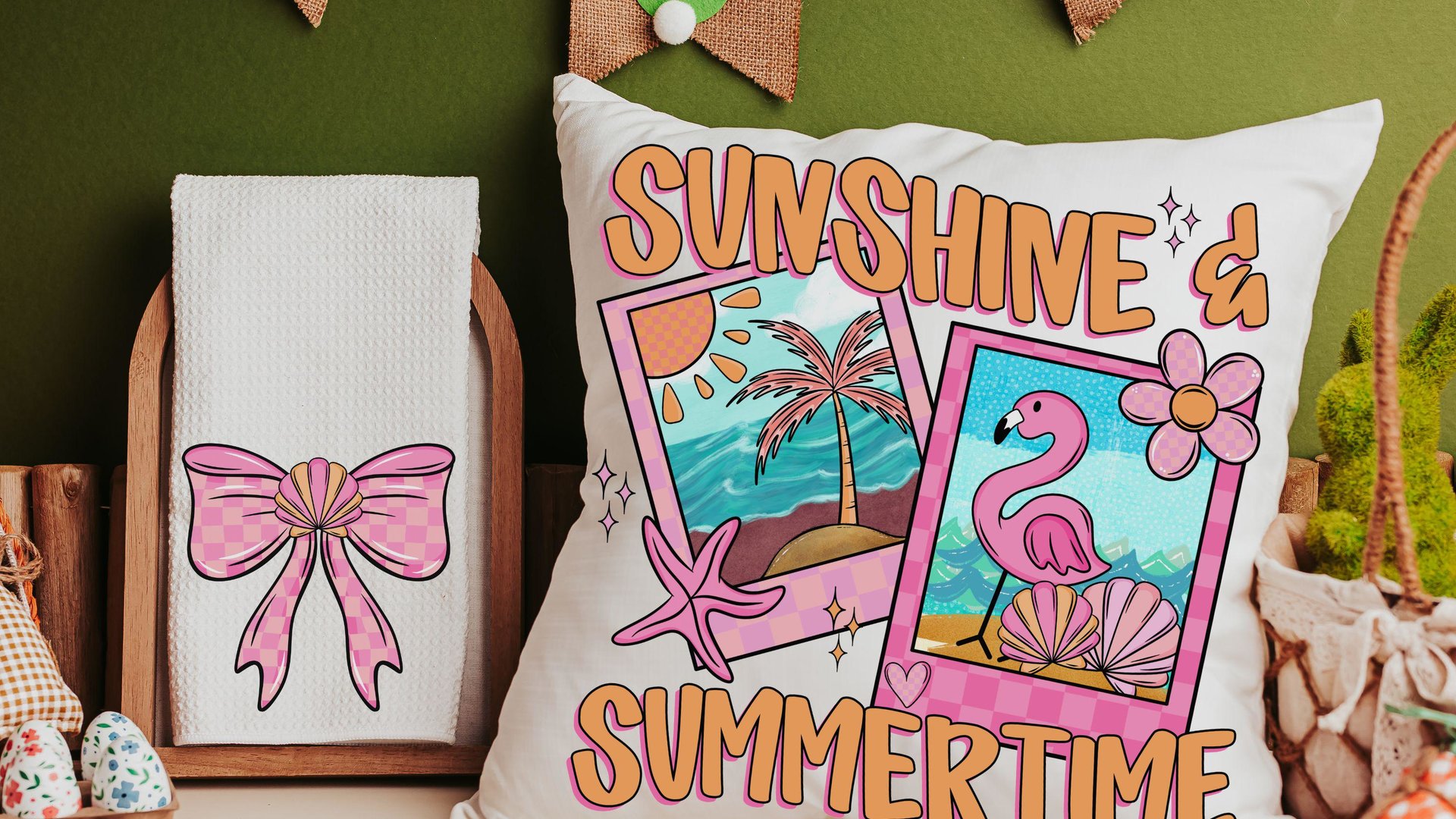 beach coquette kitchen towels for summer hand towels for bathroom, beach house gifts, pink and orange coastal seashell decor, trendy kitchen