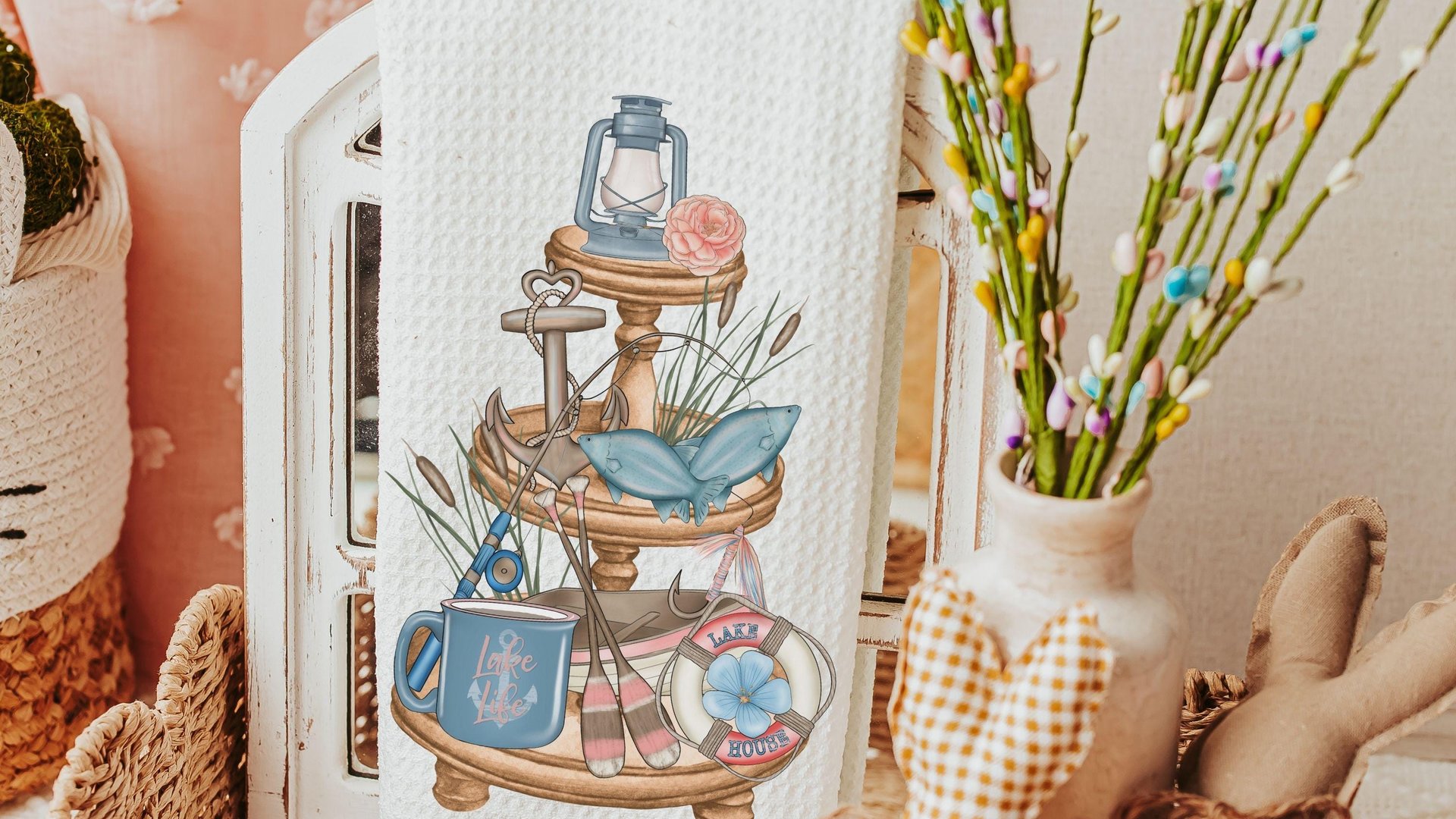 lake kitchen towels summer kitchen tea towels for friends, lake life hostess gifts for women, guest bathroom hand towels, lake house decor