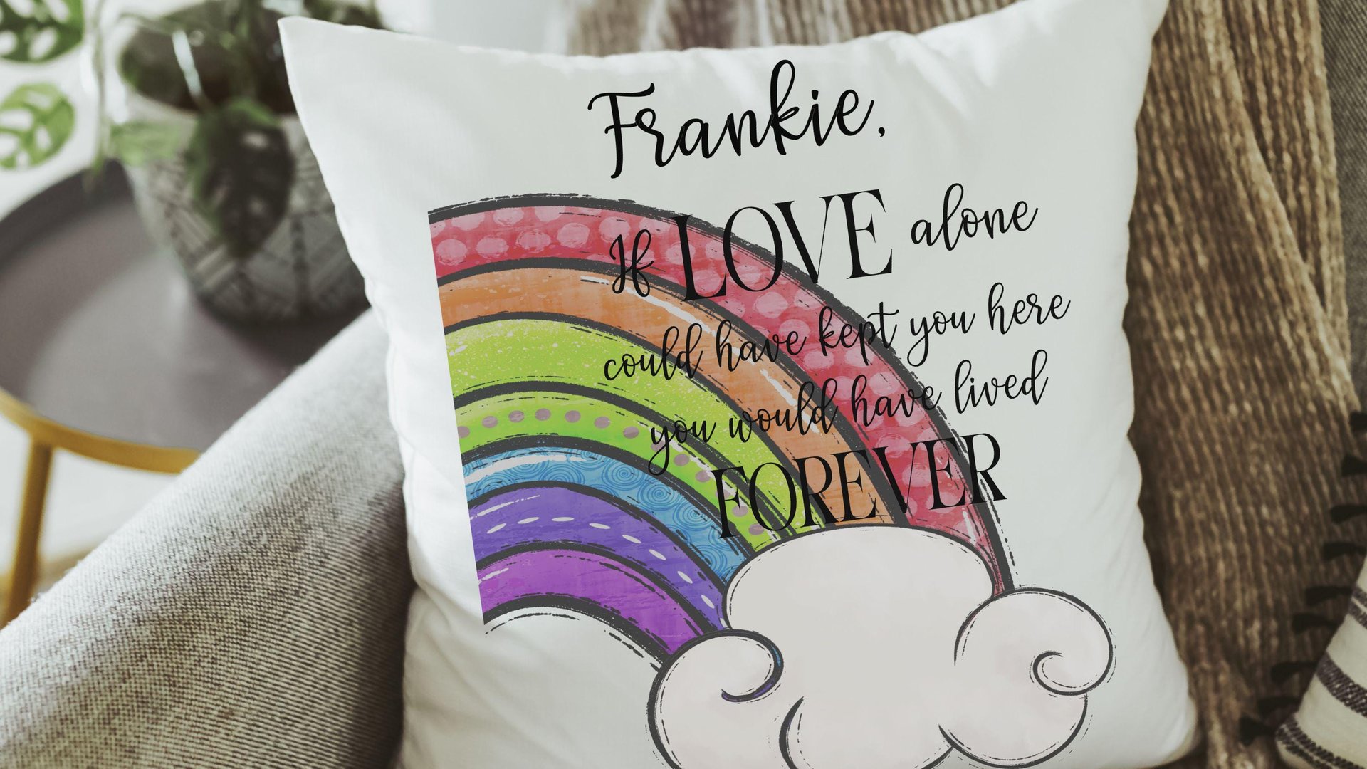 personalized cat rainbow bridge throw pillow for couch, grieving cat owner gift, cat loss gifts cat sympathy gift for women loss of cat gift