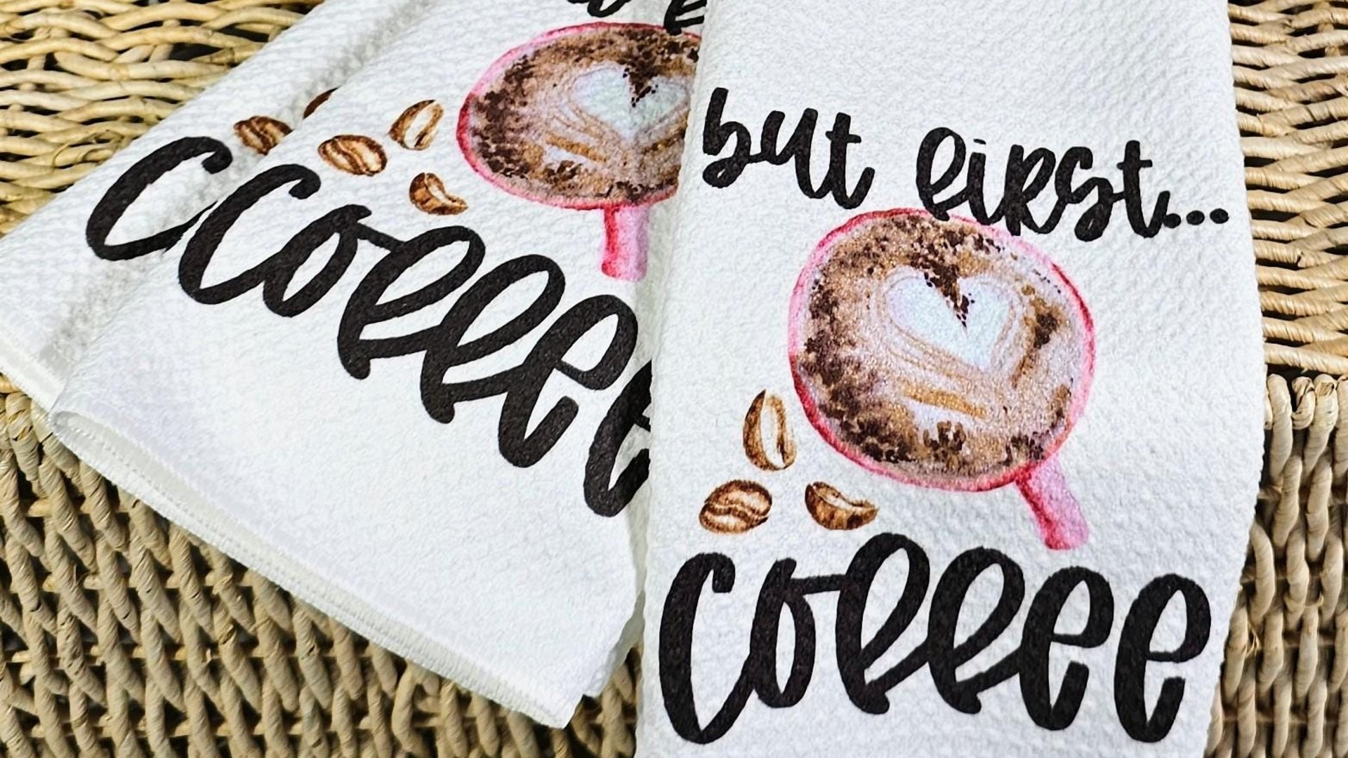 but first coffee kitchen towels for friends, coffee lover gifts for her, cute Valentines hand towels for bathroom, Galentines day gifts for