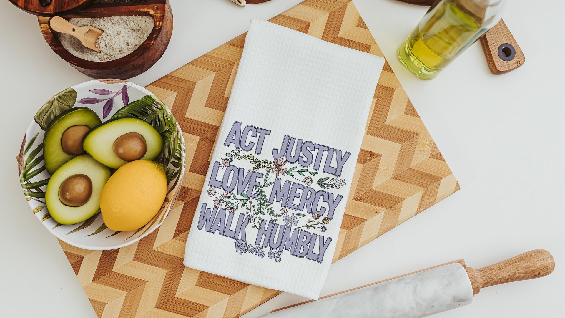 act justly love mercy walk humbly Christian kitchen towels for every season, religious Christmas gifts for godmother, faith based kitchen