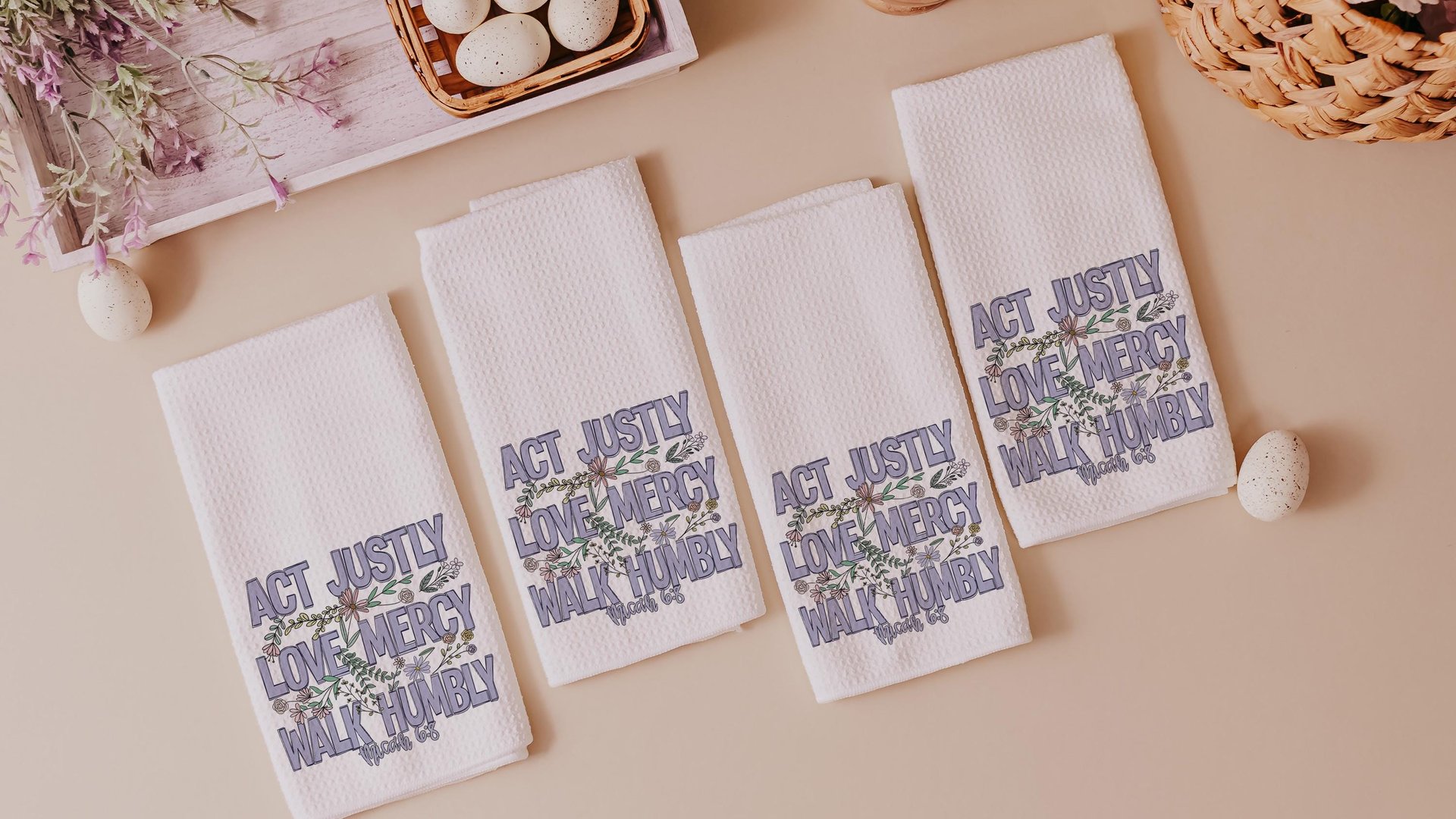 act justly love mercy walk humbly Christian kitchen towels for every season, religious Christmas gifts for godmother, faith based kitchen