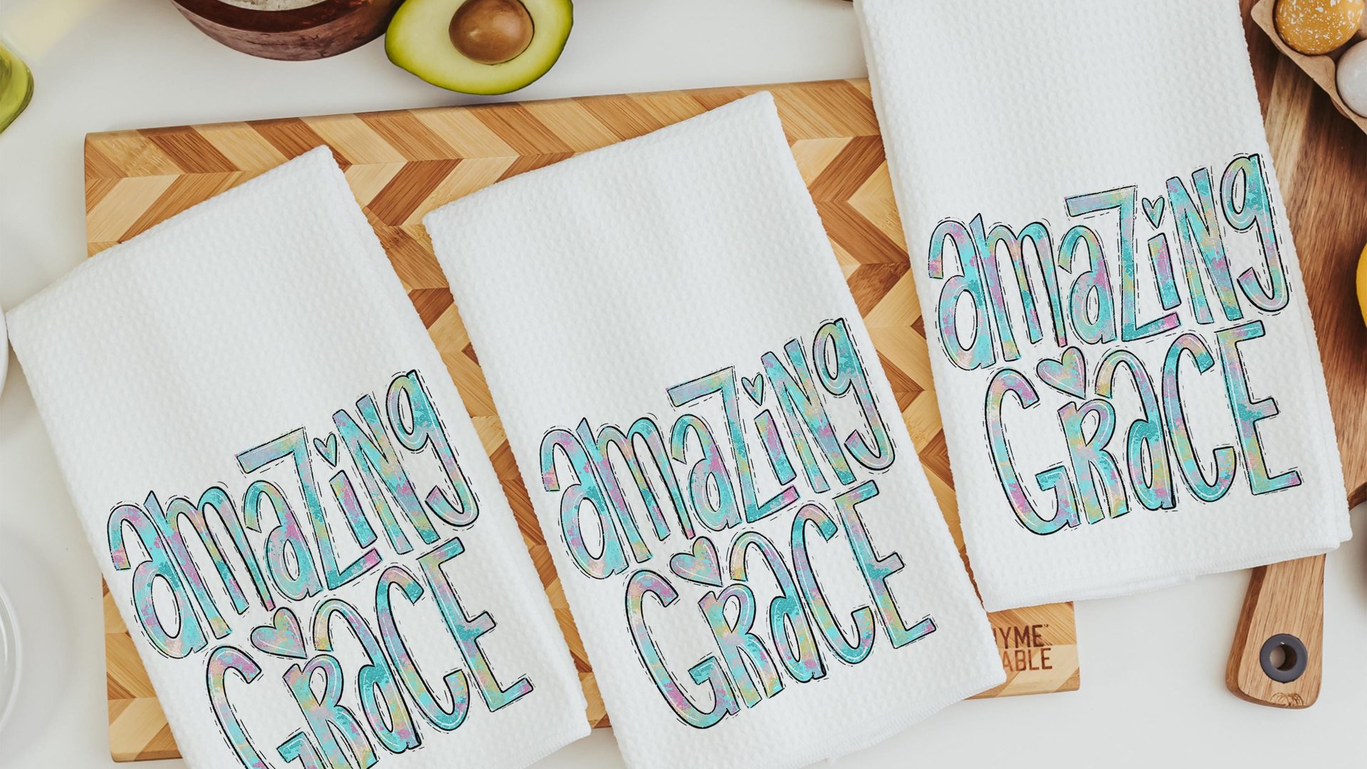 amazing grace watercolor kitchen towels, Christian gifts for daughter, faith based housewarming gifts for best friends, powder room decor